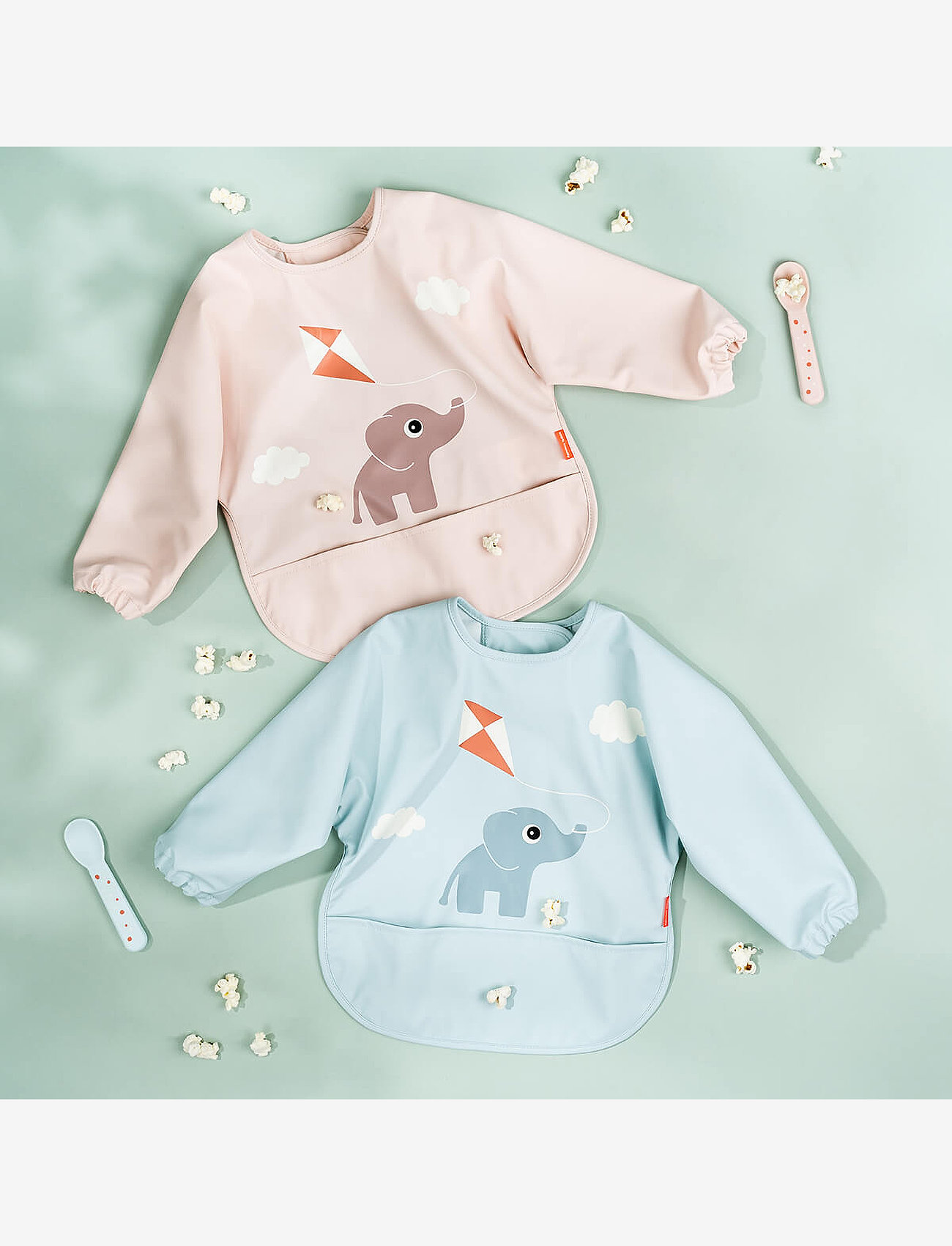 Done by Deer - Sleeved pocket bib Playground Blue - långärmad haklappar - blue - 4