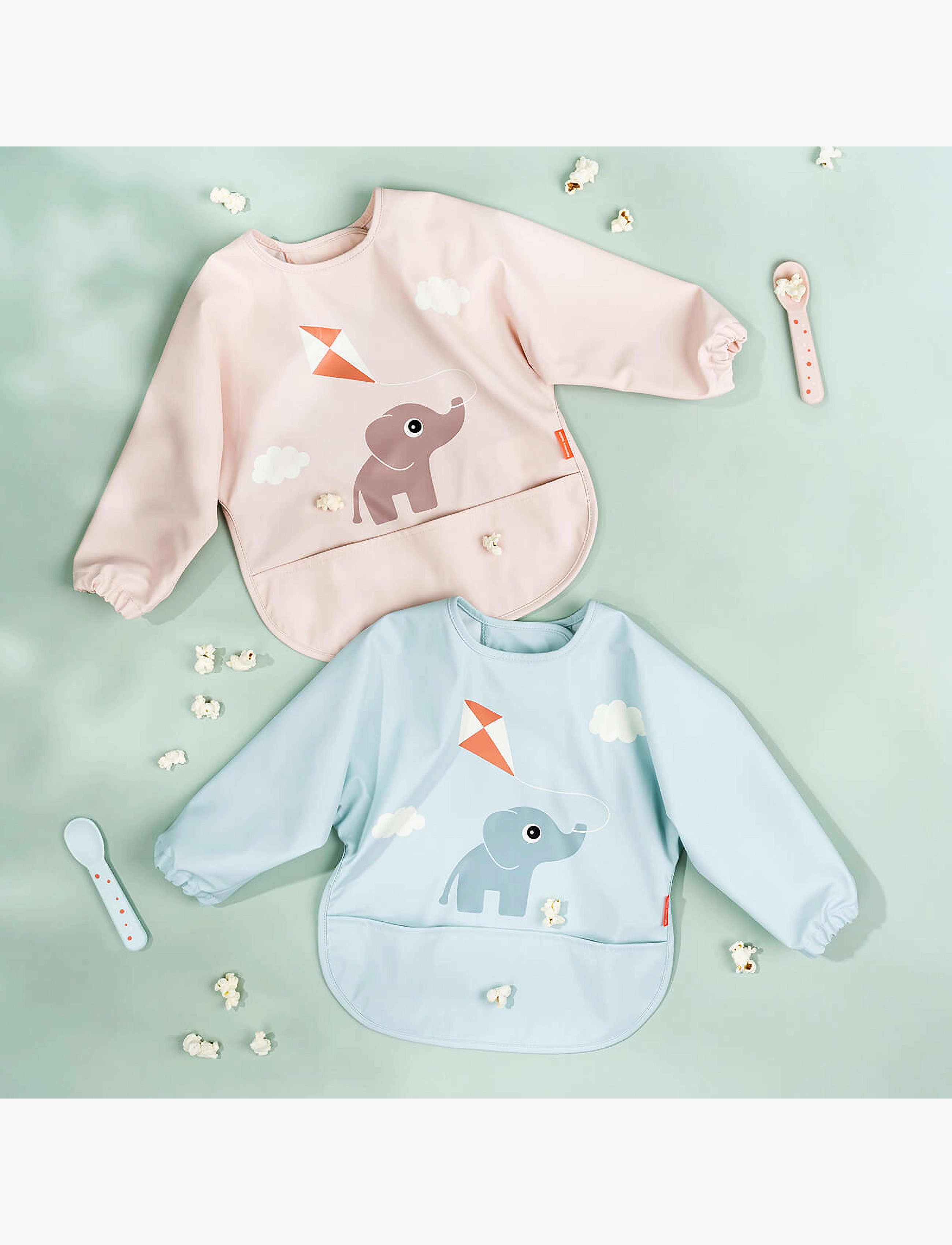 Done by Deer - Sleeved pocket bib Playground Blue - långärmad haklappar - blue - 4