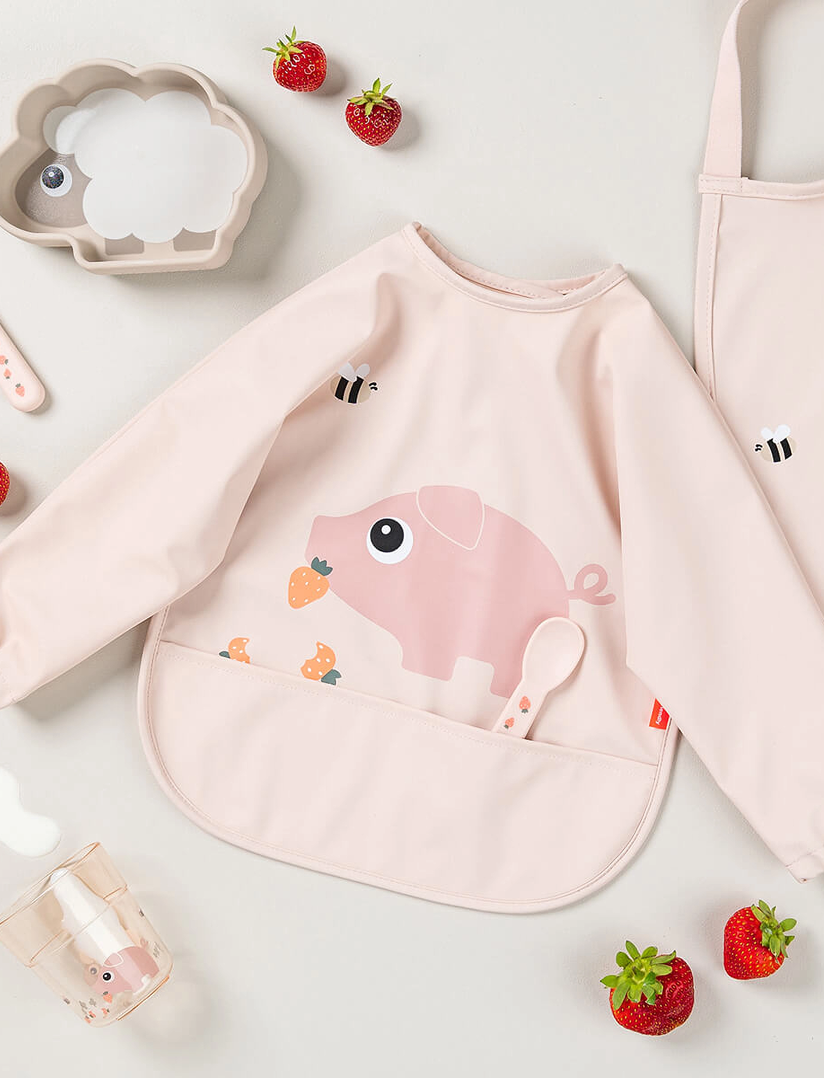 Done by Deer - Sleeved pocket bib Tiny farm Powder - langærmet bluse - powder - 3
