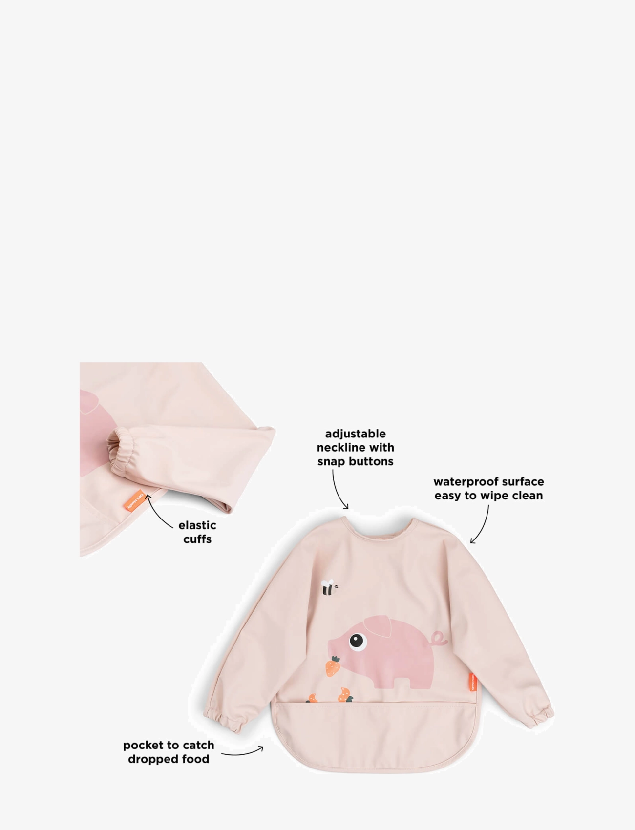 Done by Deer - Sleeved pocket bib Tiny farm Powder - langærmet bluse - powder - 2