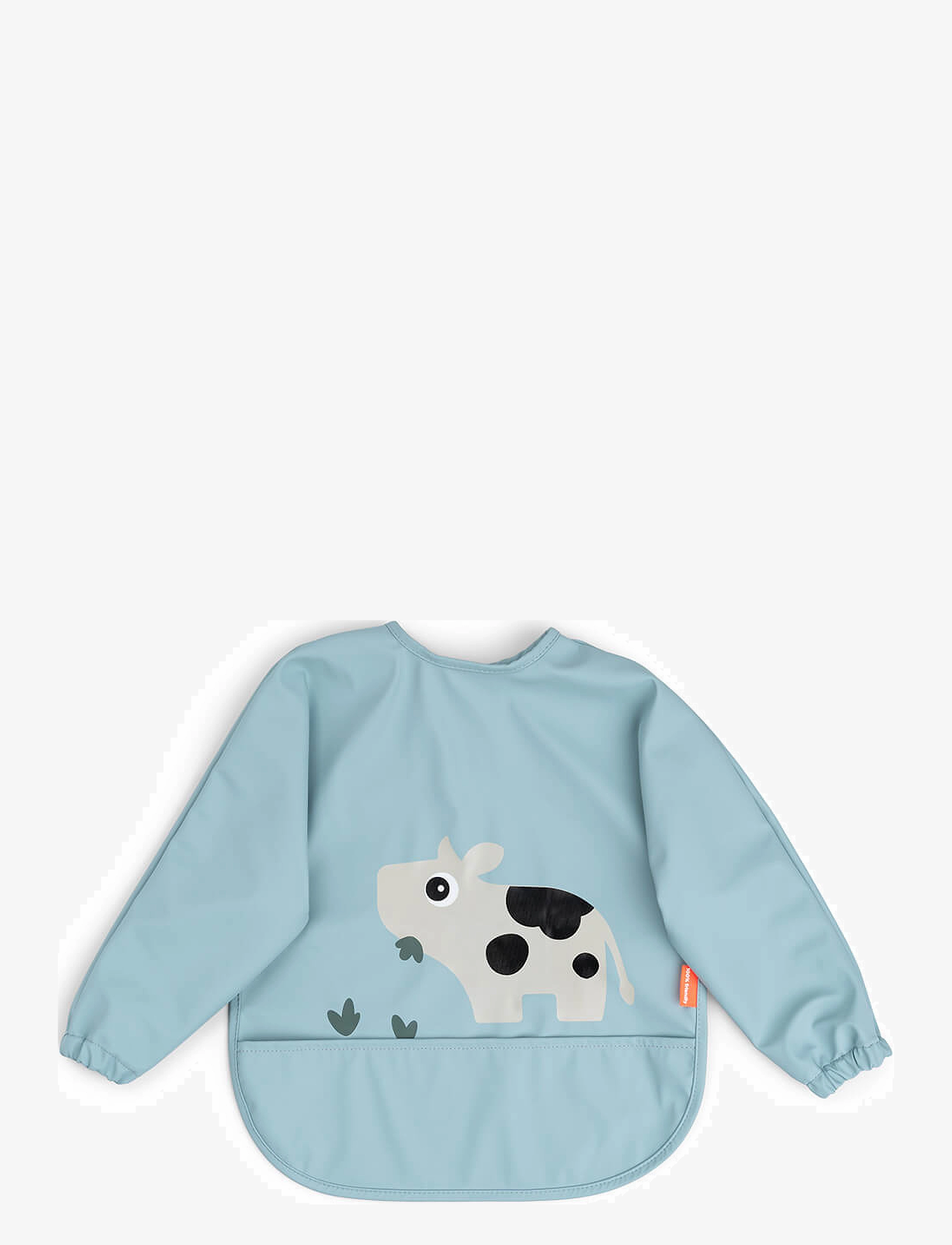 Done by Deer Sleeved Pocket Bib Tiny Farm Blue, Børn, Ærmesmæk med Lomme, Blå, Str: LENGTH FRONT:34CM.SLEEVE WIDTH:72CM
