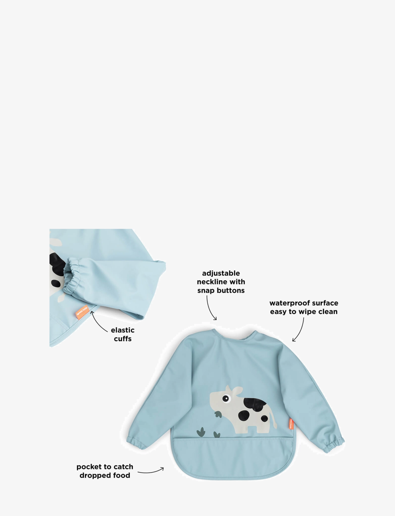 Done by Deer - Sleeved pocket bib Tiny farm Blue - long sleeve bibs - blue - 2