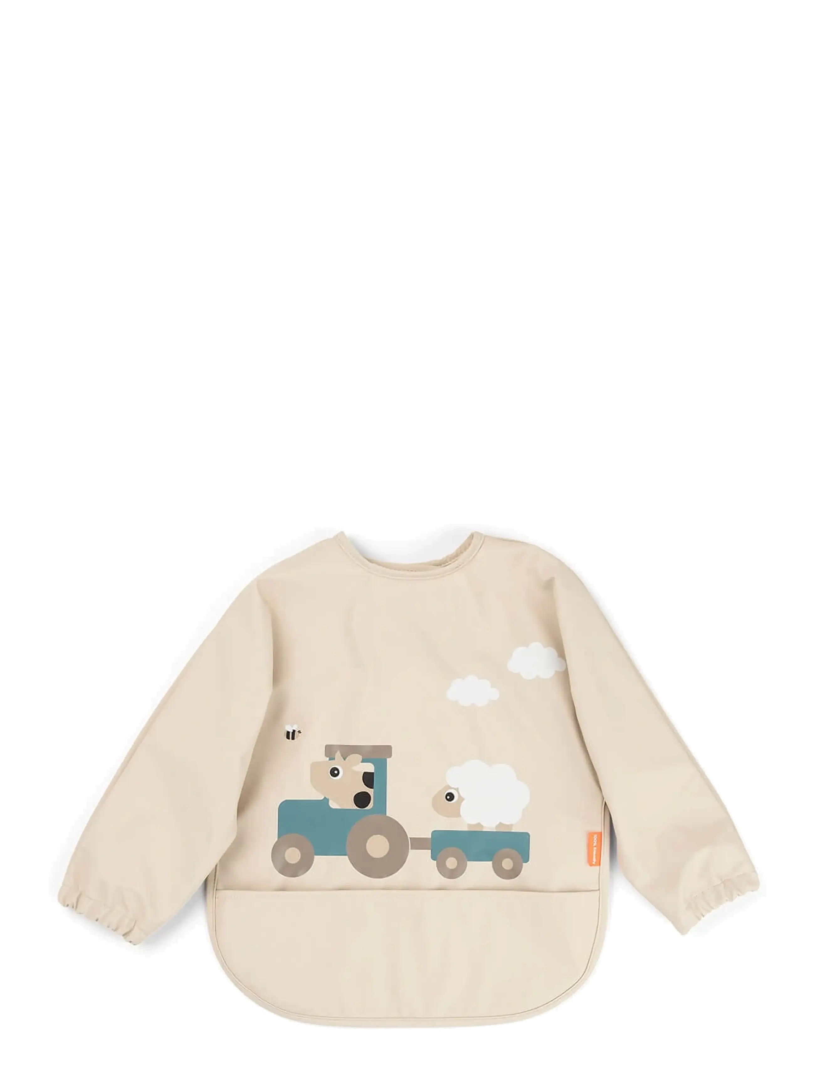 Done by Deer Sleeved pocket bib Tiny farm Sand - Babyprodukte - SAND / beige