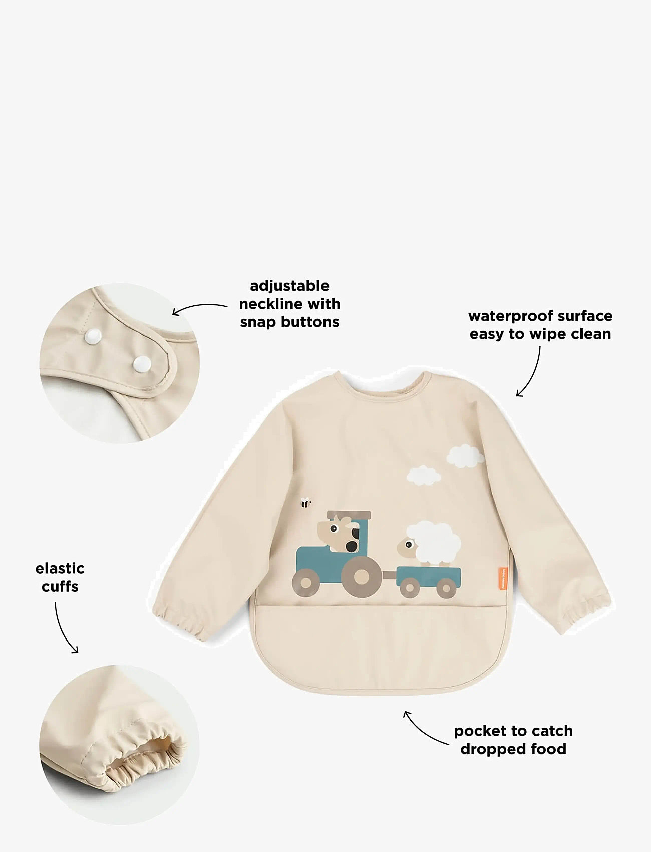 Done by Deer - Sleeved pocket bib Tiny farm Sand - langerma smekkbuxur - sand - 2