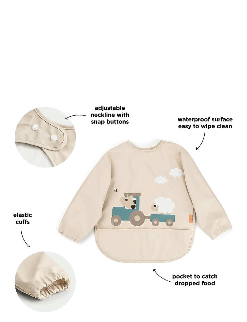 Done by Deer - Sleeved pocket bib Tiny farm Sand - langarmlätzchen - sand - 2