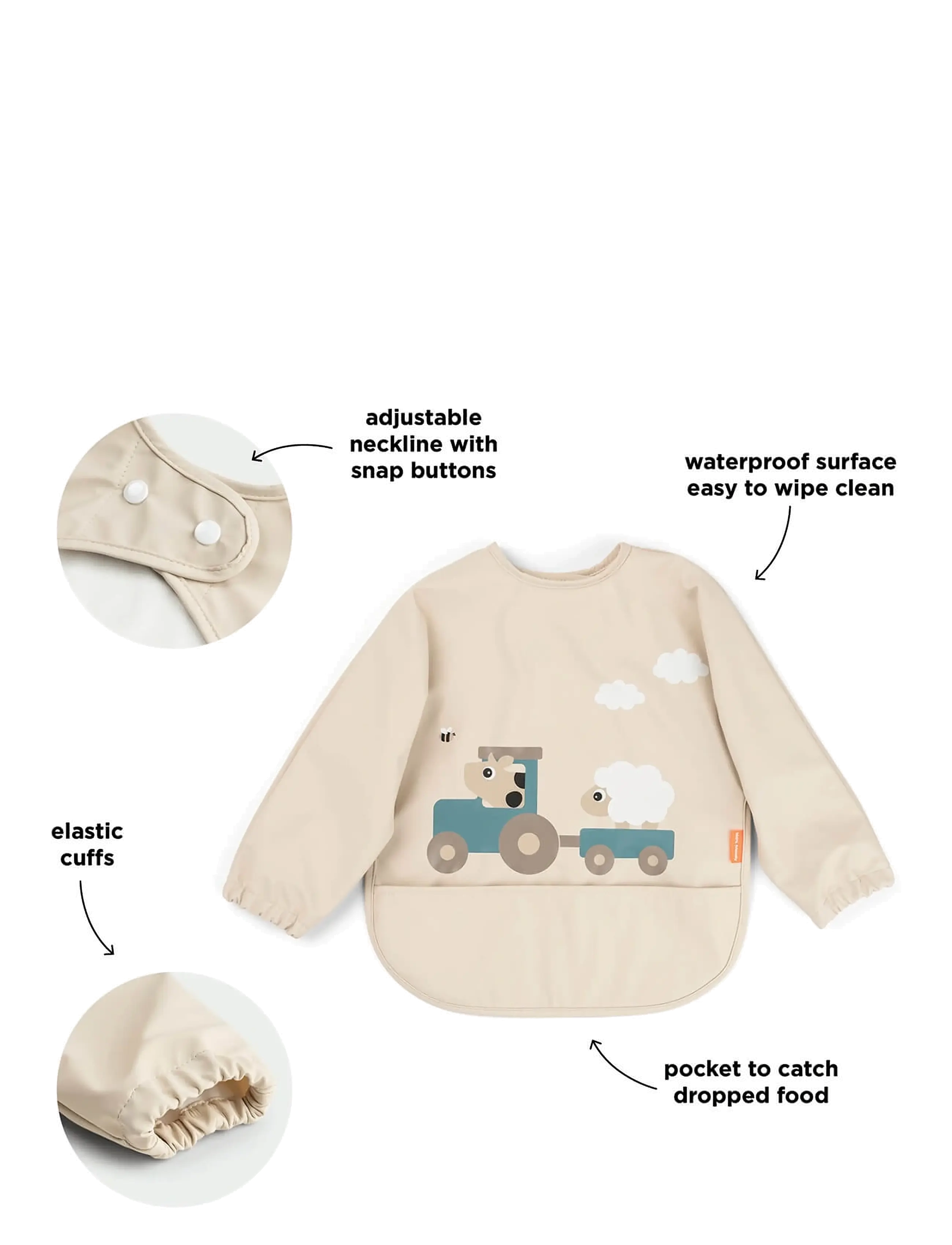 Done by Deer - Sleeved pocket bib Tiny farm Sand - langarmlätzchen - sand - 2