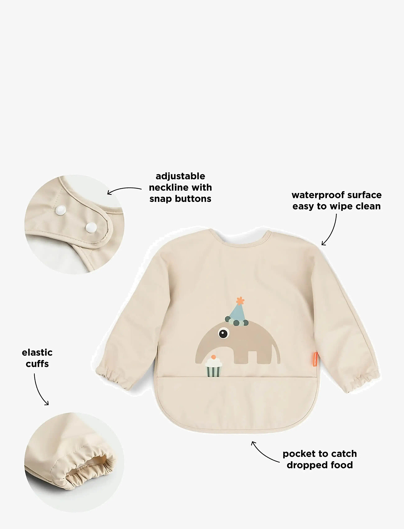 Done by Deer - Sleeved pocket bib Celebration Sand - langarmlätzchen - sand - 2