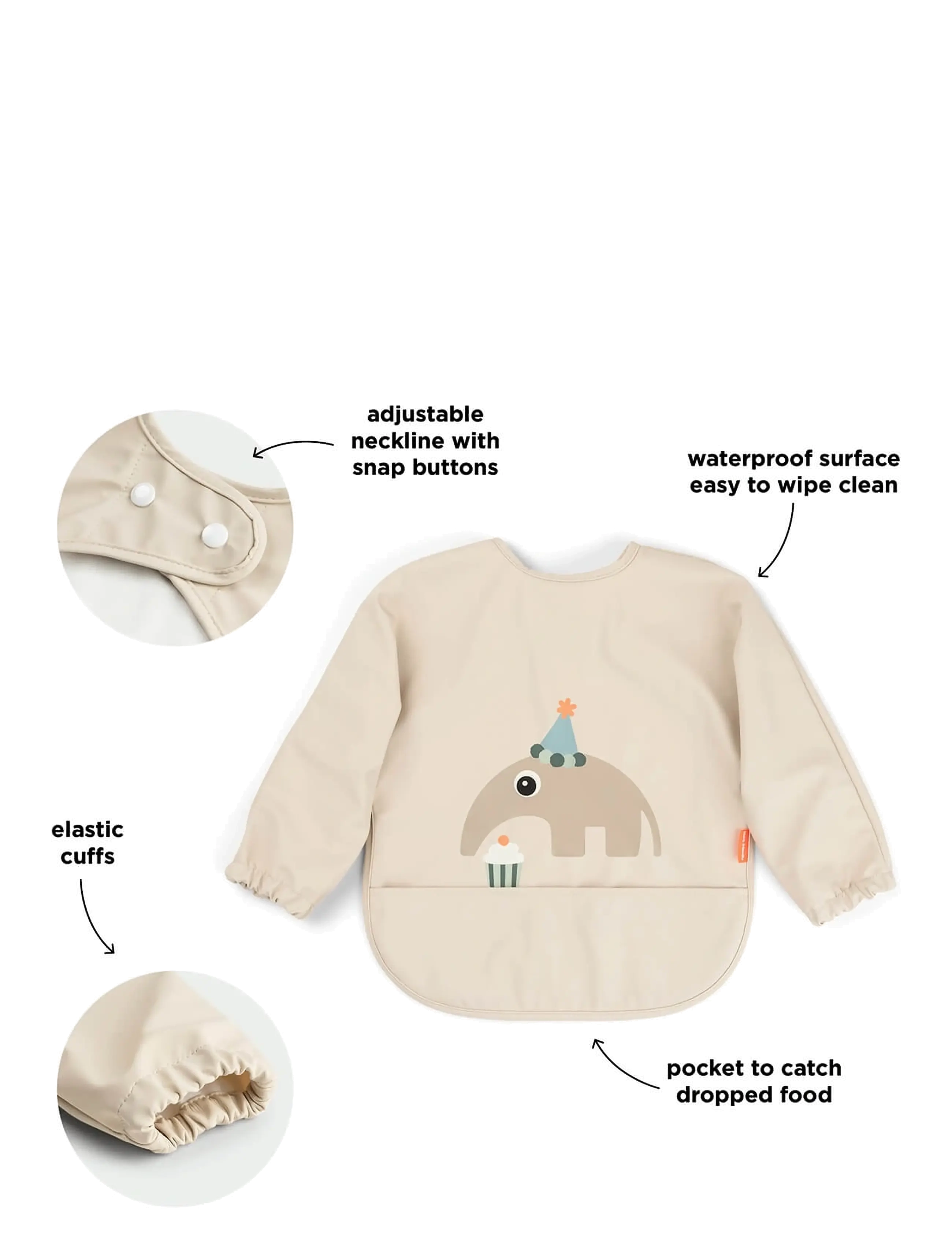 Done by Deer - Sleeved pocket bib Celebration Sand - langarmlätzchen - sand - 2