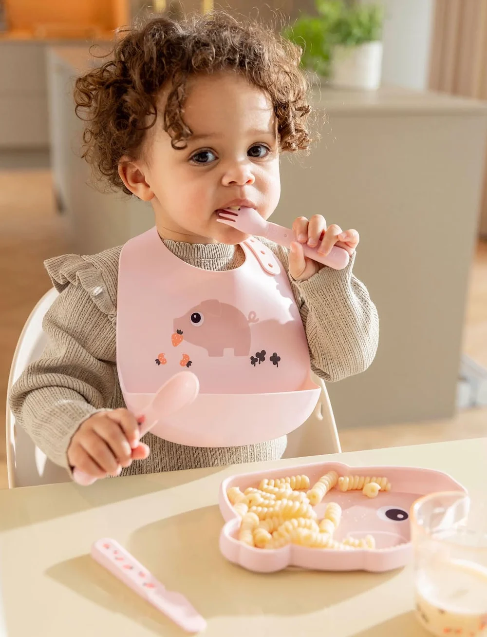 Done by Deer - Silicone bib Pigee Powder - lätzchen - powder - 4