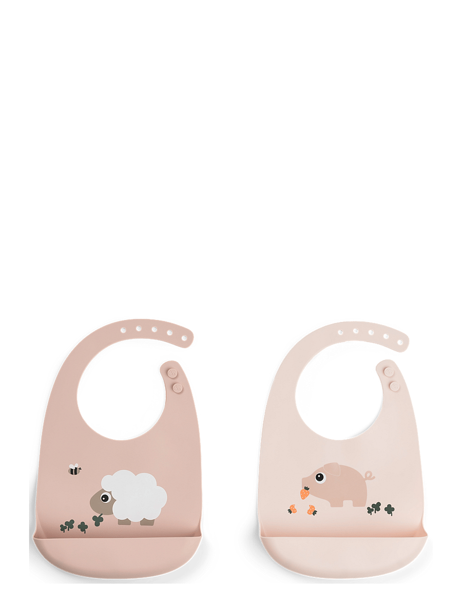Done by Deer - Silicone bib 2-pack Tiny farm Powder - Ärmellose lätzchen - powder - 1