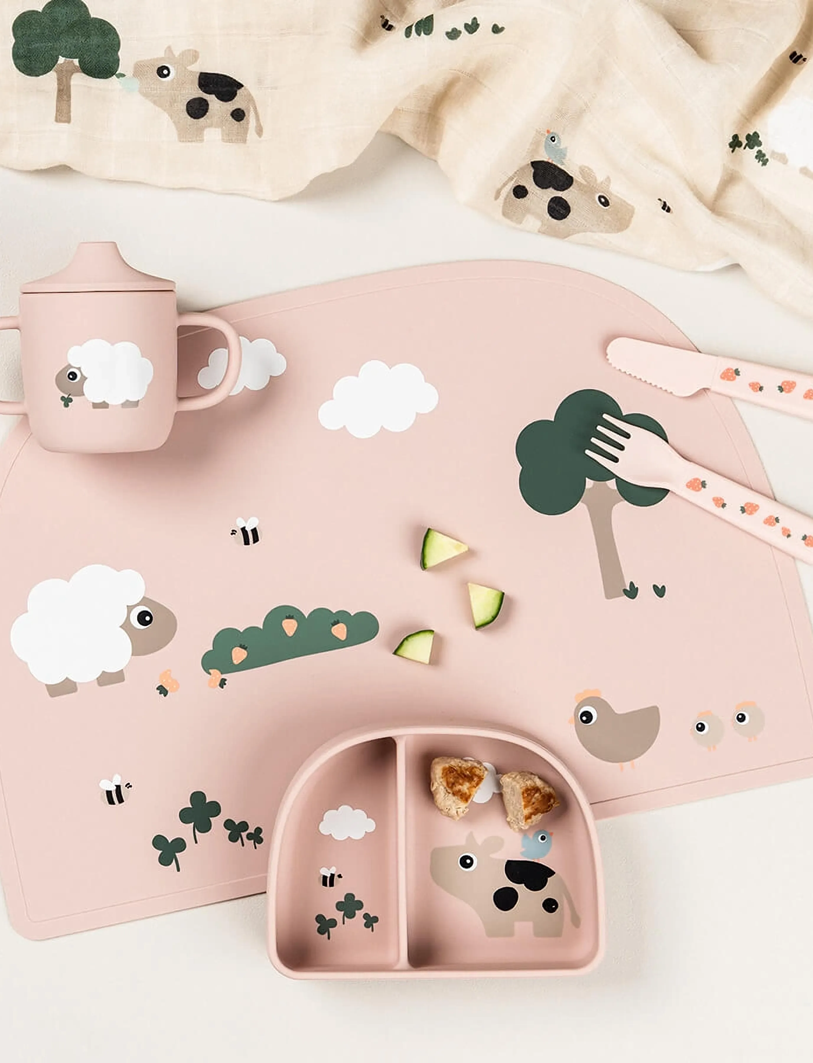 Done by Deer - Silicone spout cup 2-handle Tiny farm Powder - schnabeltassen - powder - 3