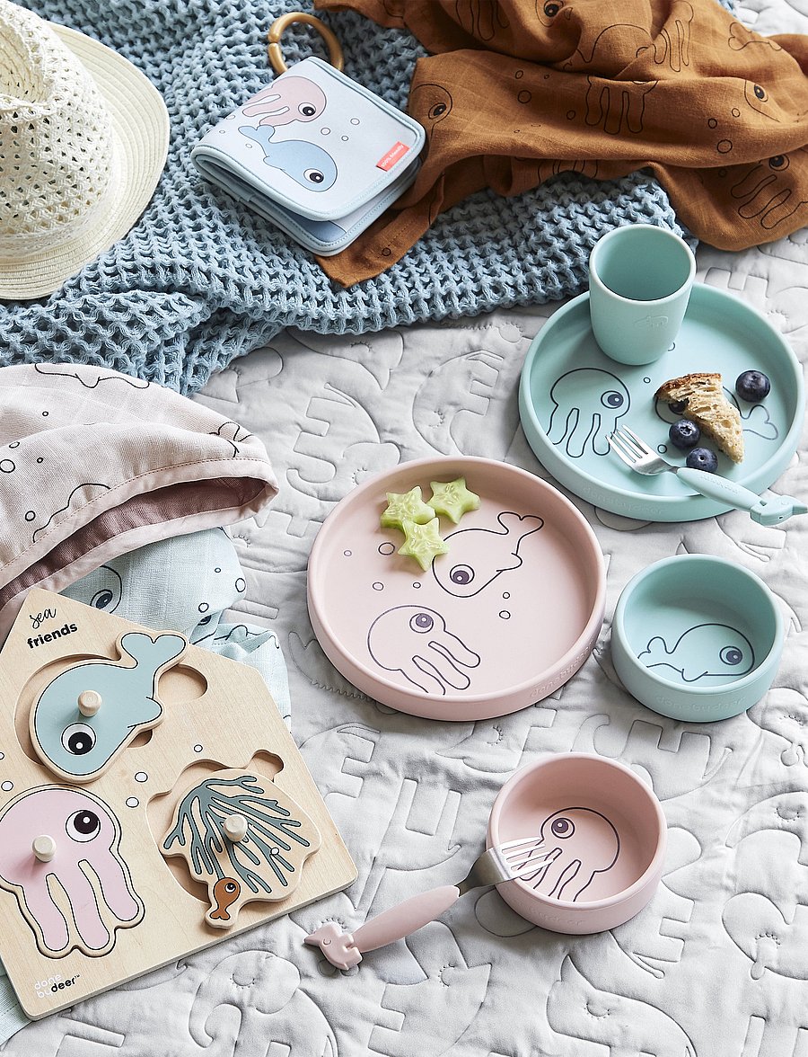 Done by Deer - Silicone dinner set Sea friends Powder - trauku komplekti - powder - 5