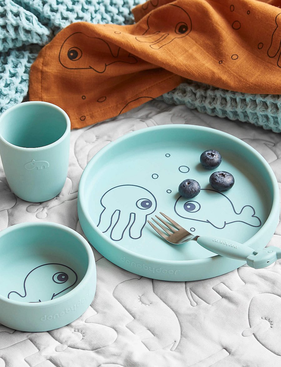 Done by Deer - Silicone dinner set Sea friends Blue - trauku komplekti - blue - 0