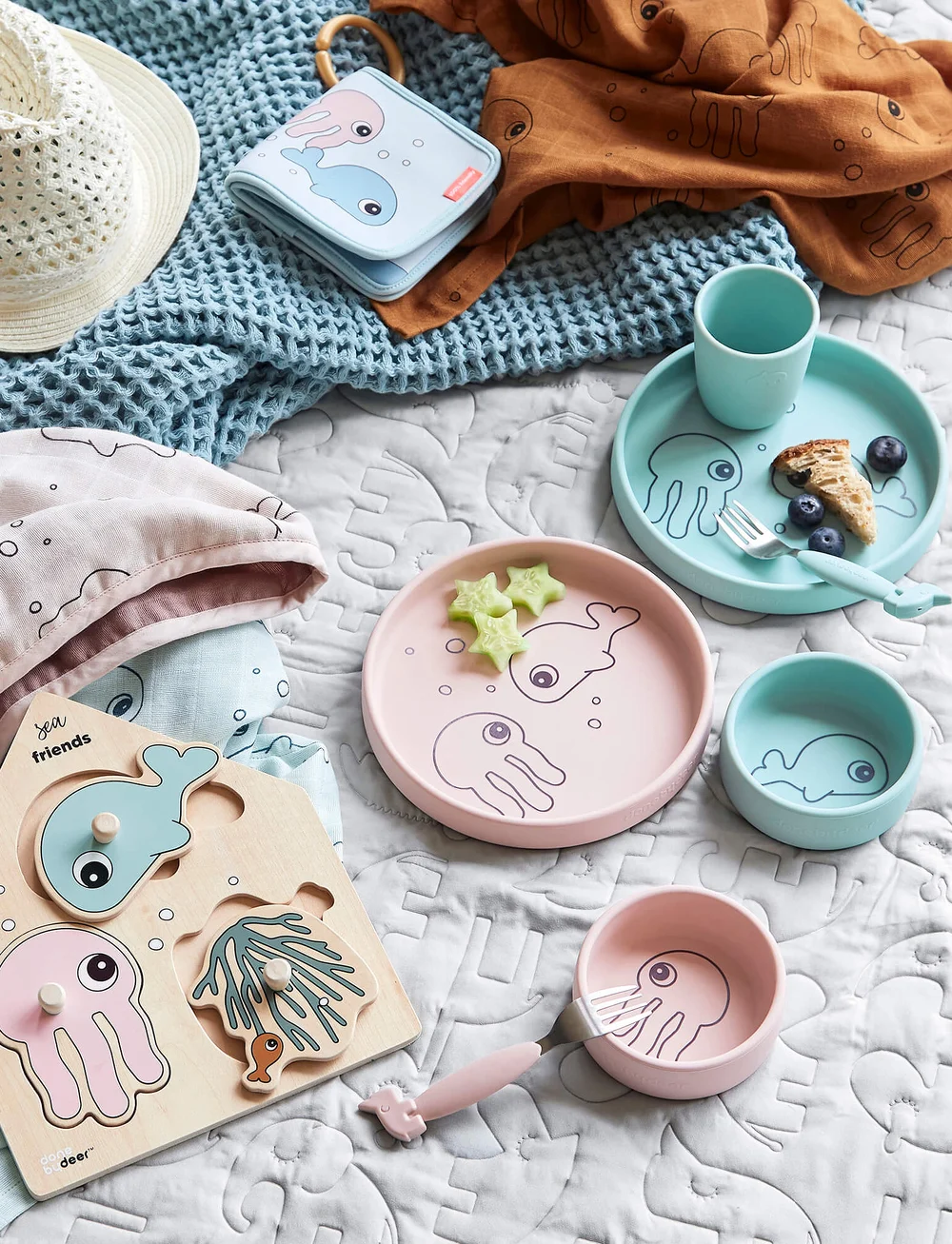 Done by Deer - Silicone dinner set Sea friends Blue - matarsett - blue - 3