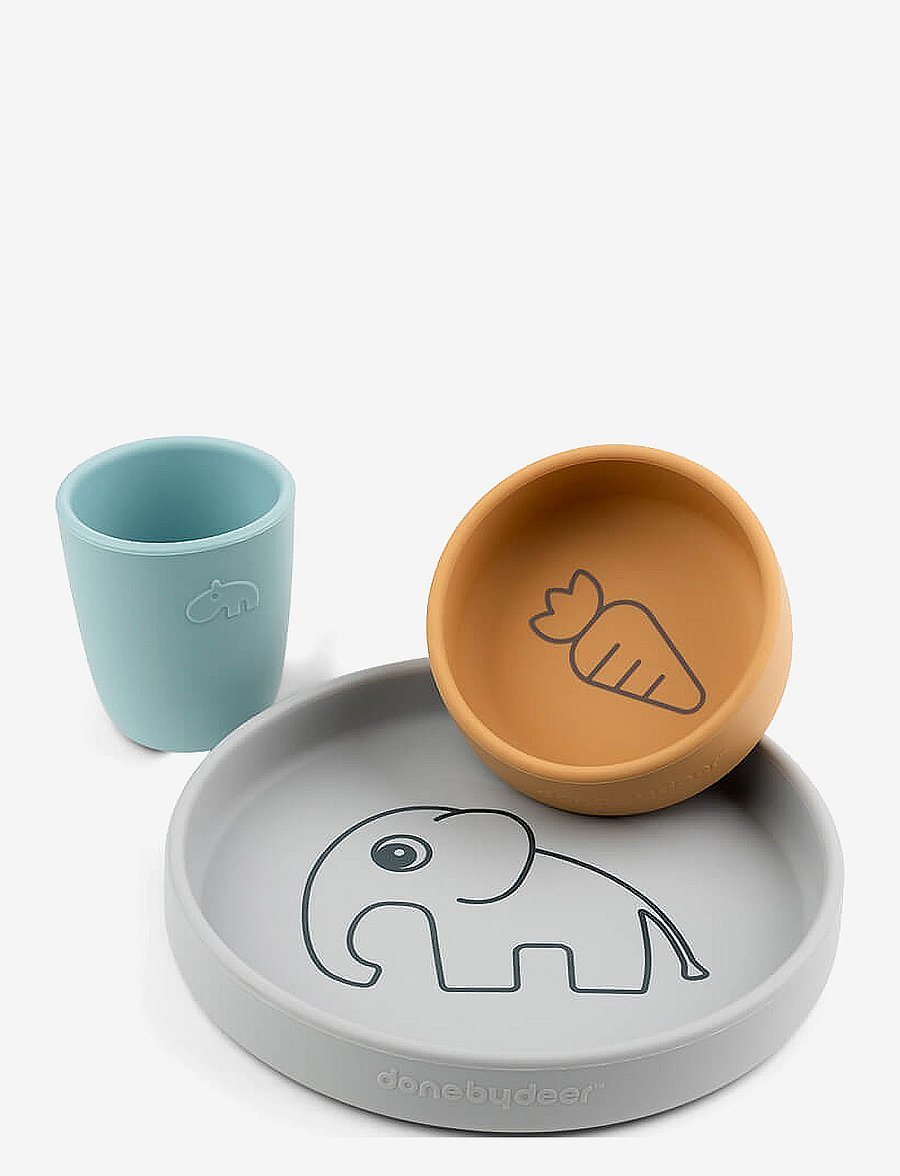 Done by Deer - Silicone dinner set Elphee Grey/Mustard/Blue - essgeschirr - colour mix - 0
