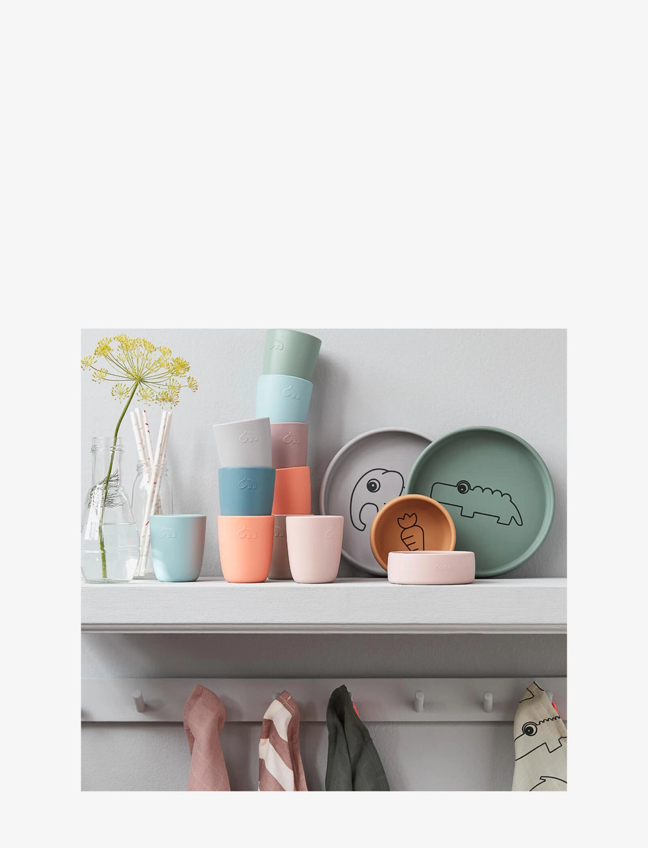 Done by Deer - Silicone dinner set Elphee Grey/Mustard/Blue - dinner sets - colour mix - 4