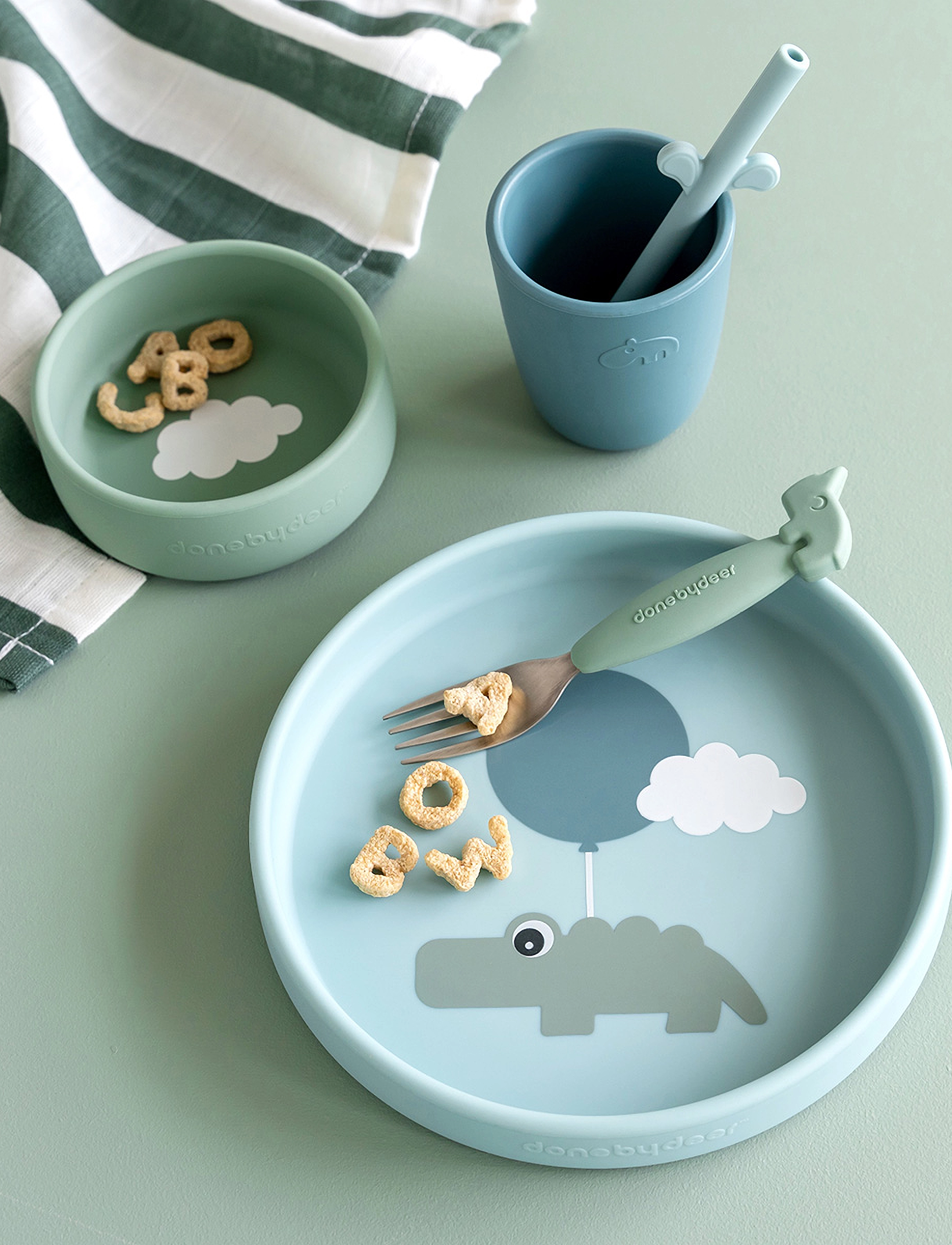 Done by Deer Silicone Dinner Set Happy Clouds Blue, One Size, Meal Time, Grün - Sets, Kinder