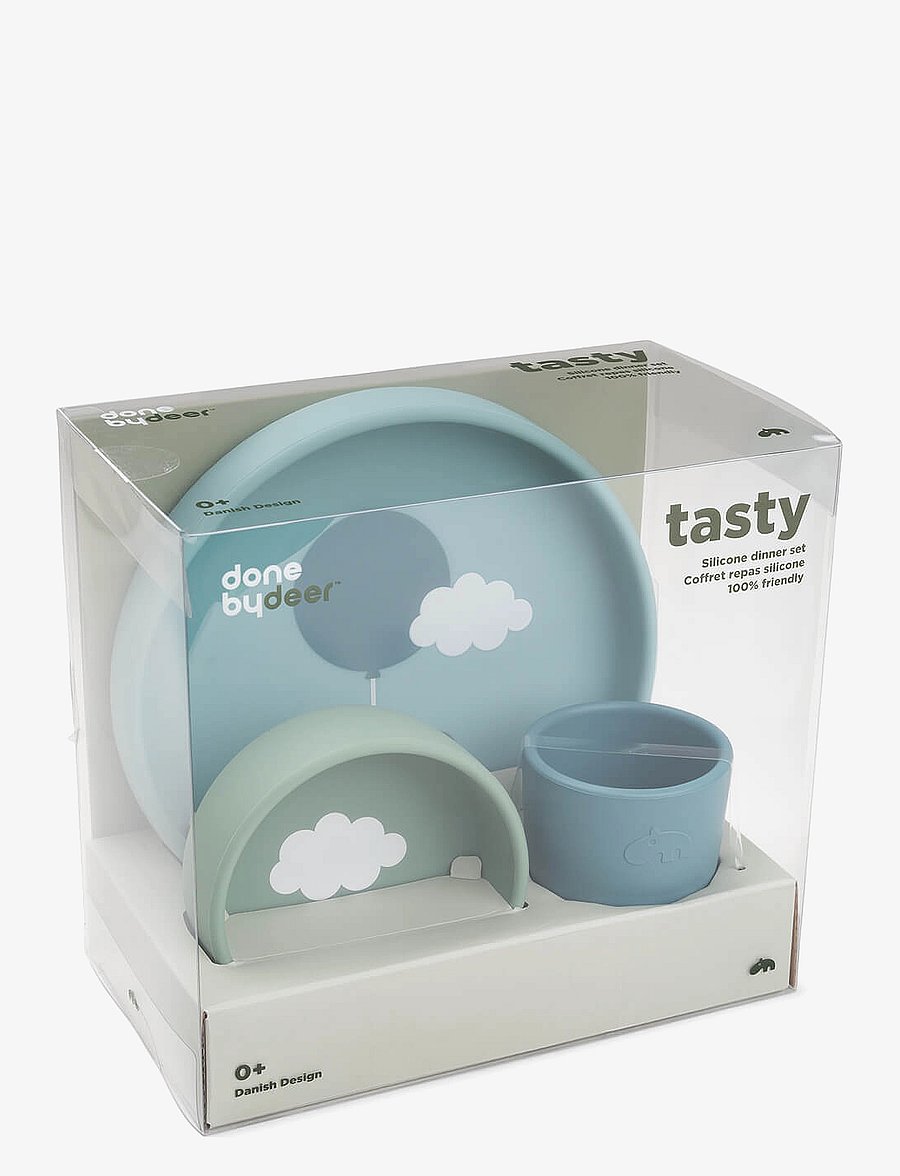 Done by Deer - Silicone dinner set Happy clouds Blue - astiasetit - blue - 3