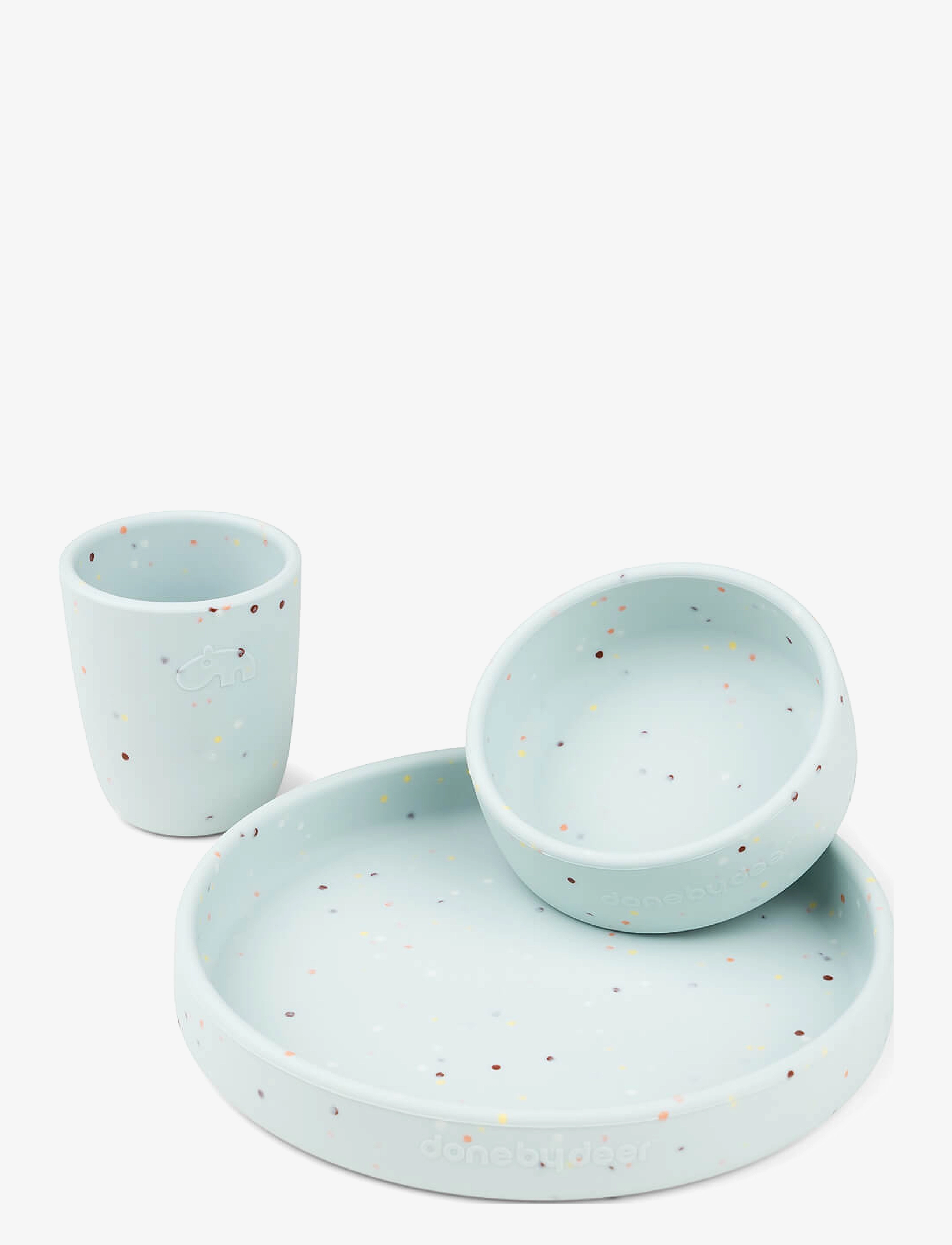 Done by Deer Silicone Dinner Set Confetti Blue, Silikone Baby Spisesæt, Blå, Str: ONE SIZE