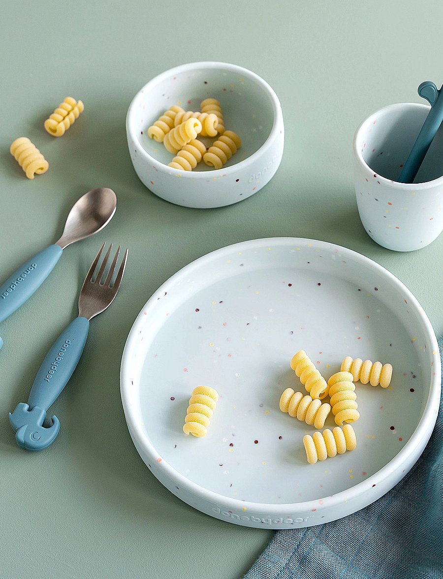 Done by Deer - Silicone dinner set Confetti Blue - matarsett - blue - 5