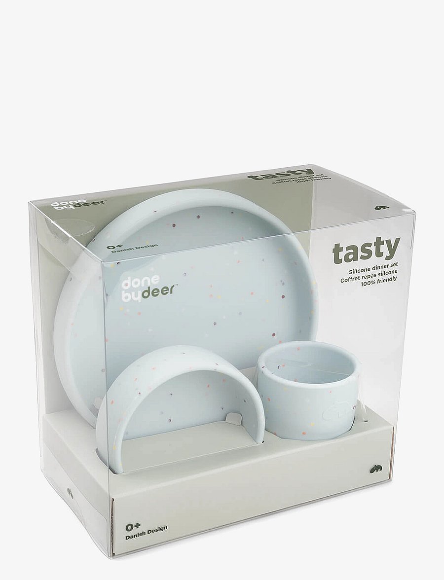 Done by Deer - Silicone dinner set Confetti Blue - matarsett - blue - 4