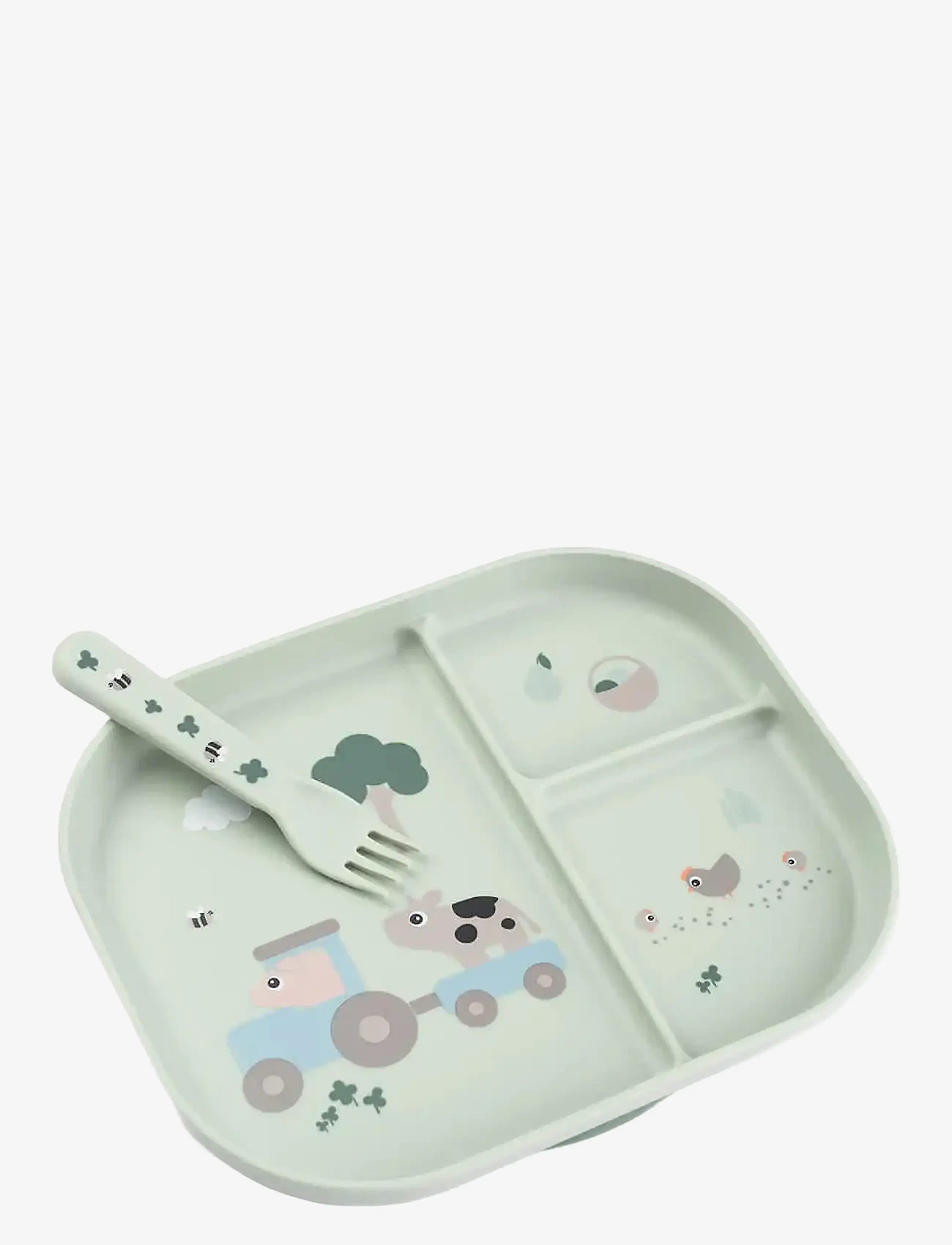 Done by Deer - Foodie dinner set w/suction Tiny farm Green - Õhtusöögikomplektid - green - 1