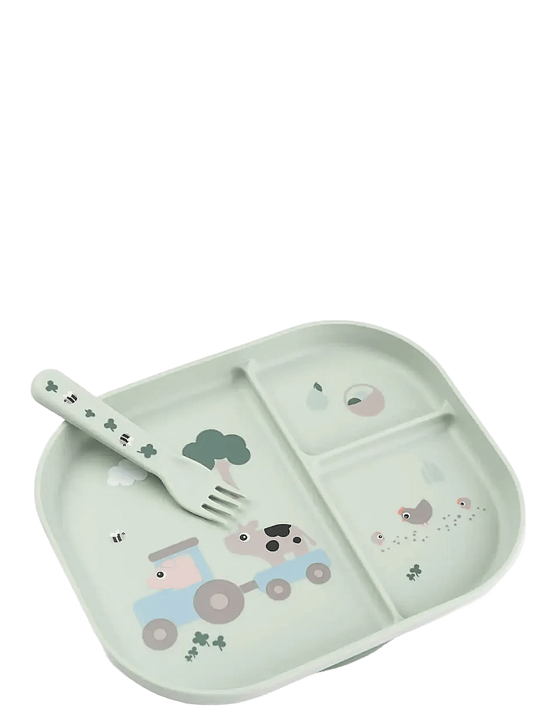 Done by Deer - Foodie dinner set w/suction Tiny farm Green - Õhtusöögikomplektid - green - 1