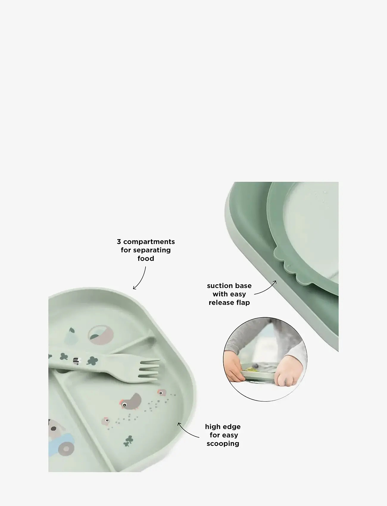 Done by Deer - Foodie dinner set w/suction Tiny farm Green - Õhtusöögikomplektid - green - 4