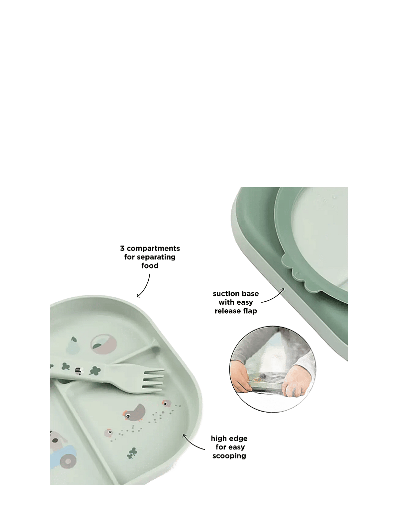 Done by Deer - Foodie dinner set w/suction Tiny farm Green - Õhtusöögikomplektid - green - 4