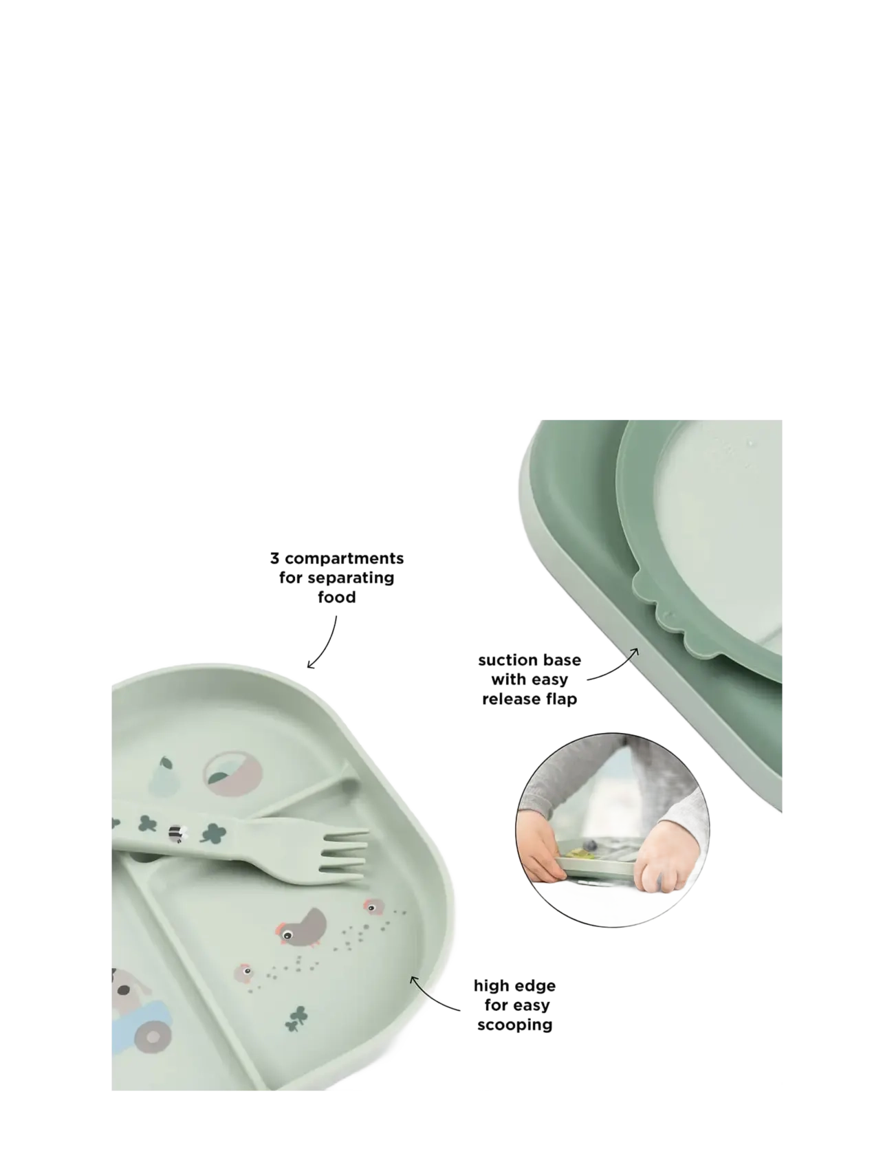 Done by Deer - Foodie dinner set w/suction Tiny farm Green - spisetid - green - 4