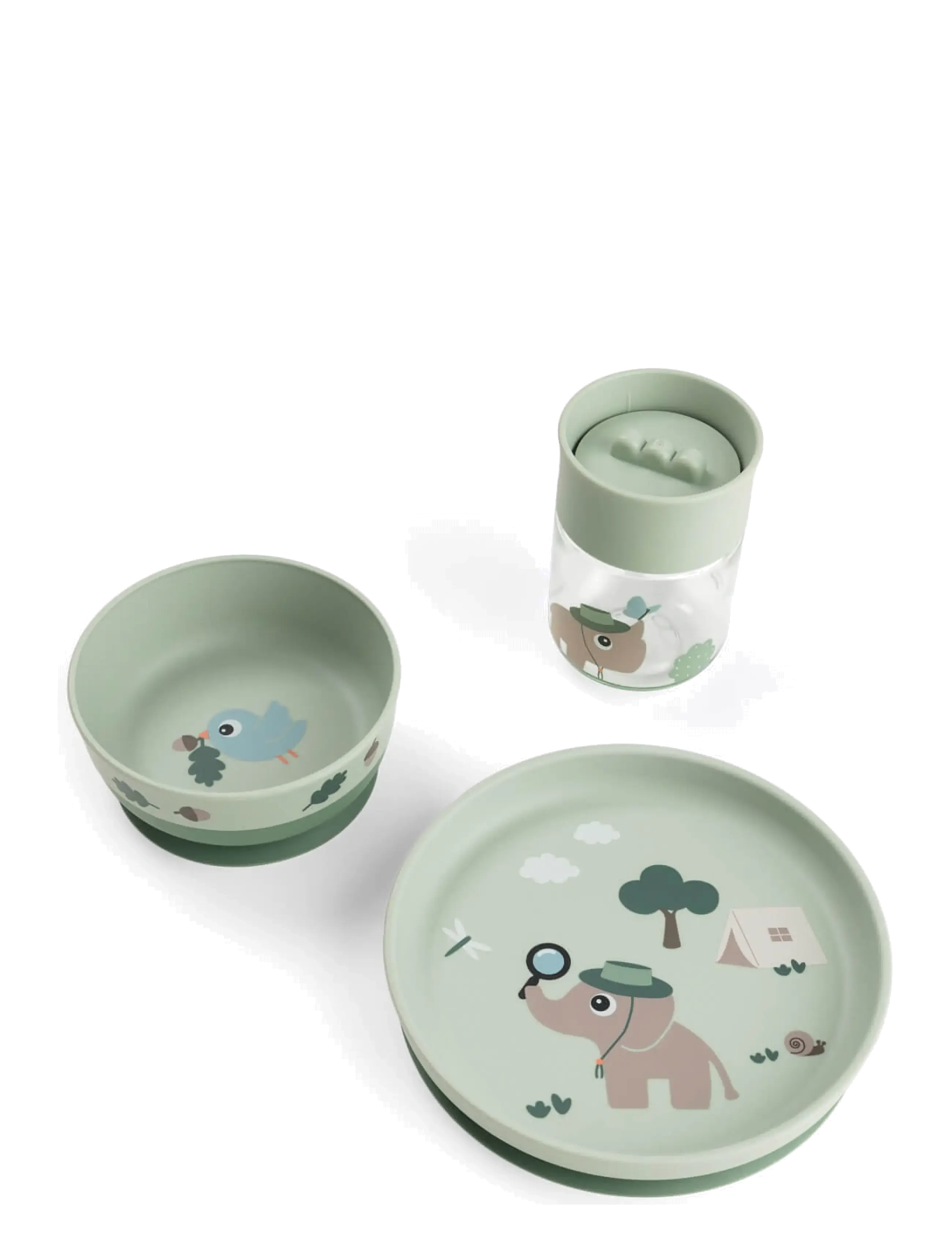 Done by Deer Foodie dinner set w/360° cup Tiny trails Green - Done by Deer - GREEN / green