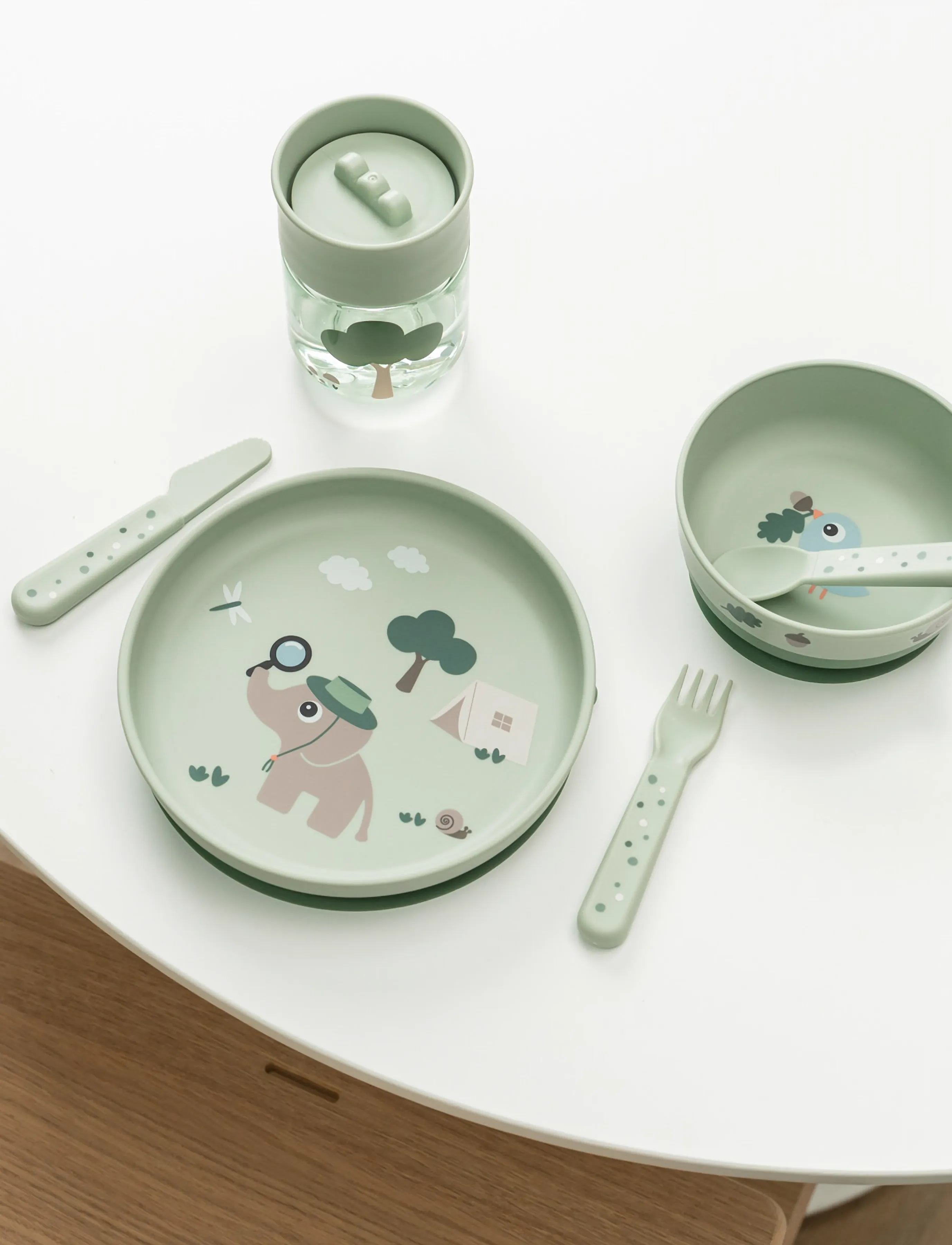 Done by Deer - Foodie dinner set w/360° cup Tiny trails Green - lauanõude komplektid - green - 4
