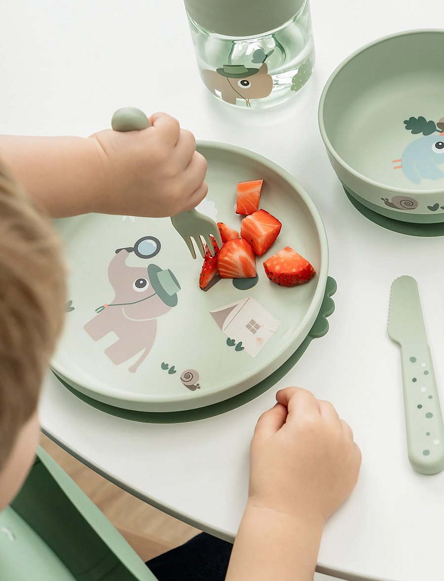 Done by Deer - Foodie dinner set w/360° cup Tiny trails Green - lauanõude komplektid - green - 5