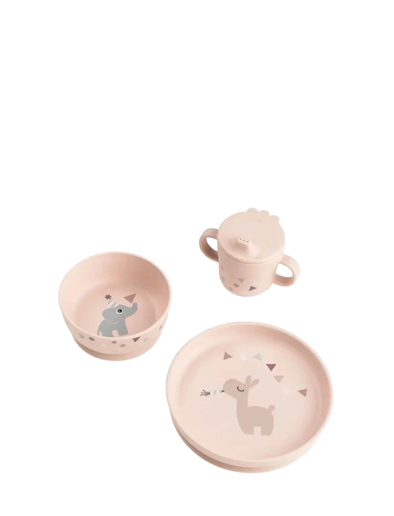 Done by Deer Foodie Dinner Set W/Suction Celebration Powder, Kop & Mugs, Pink, Str: PLATE:Ø 18X H 3CM.BOWL:Ø 12.5X H 5.5CM.CUP:Ø 8X H 9CM