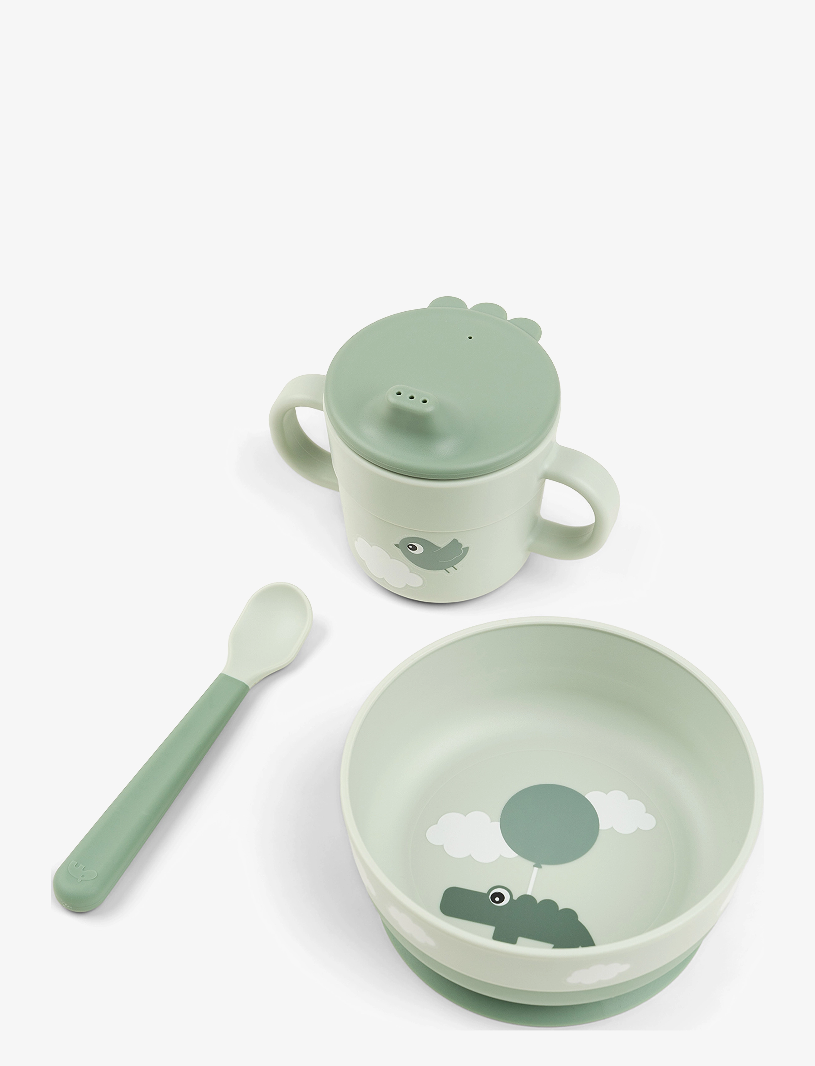 Done by Deer Foodie Første Spisesæt Happy Clouds Grøn, One Size, Meal Time, Grün - Dinner Sets, Kinder
