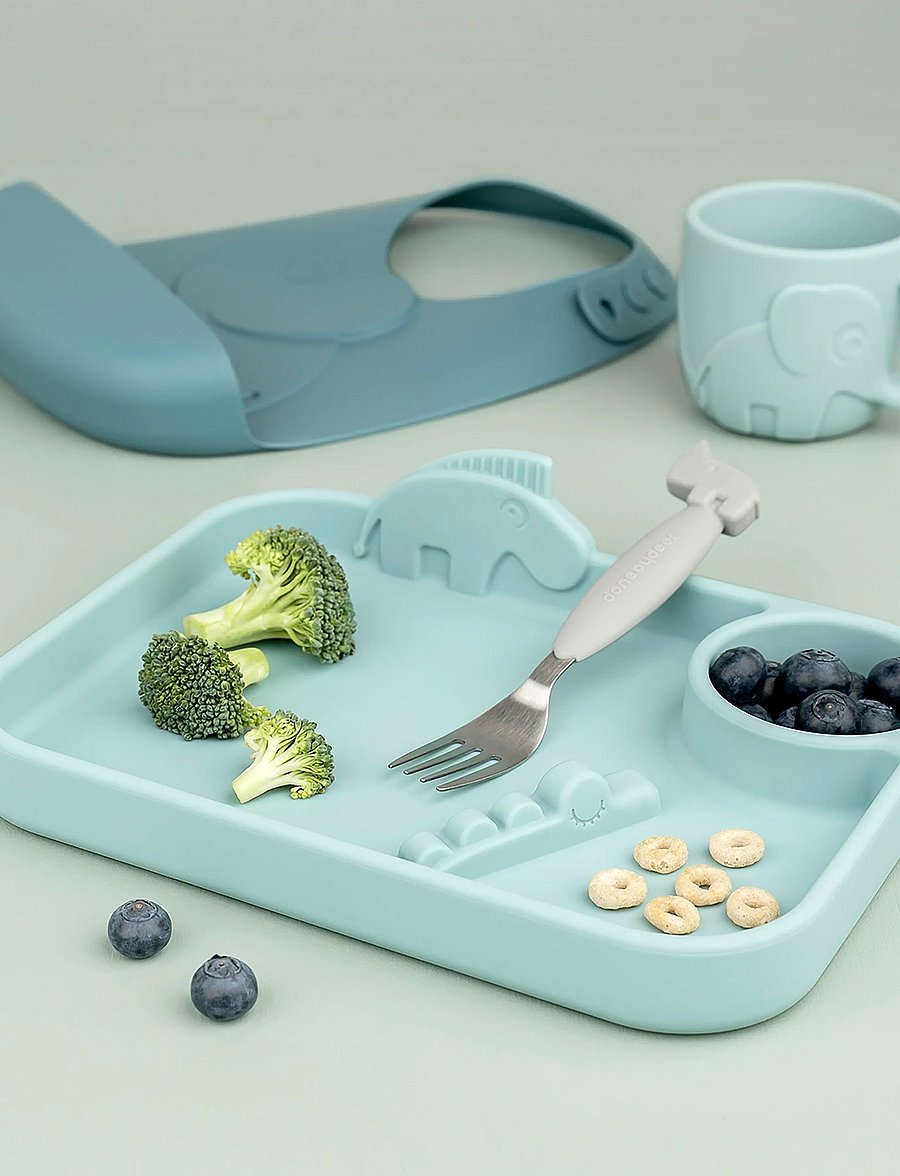 Done by Deer - Peekaboo compartment plate Deer friends Blue - tallrikar - blue - 0