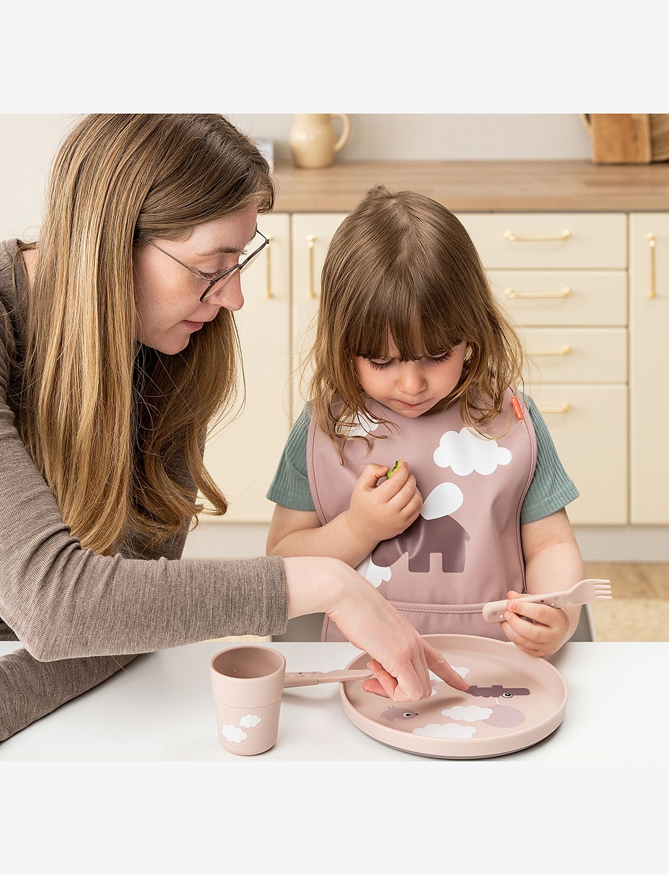 Done by Deer - Foodie plate Happy clouds Powder - dinner sets - powder - 4