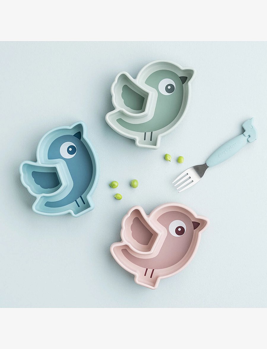 Done by Deer - Silicone Stick&Stay snack plate Birdee Blue - essgeschirr - blue - 5