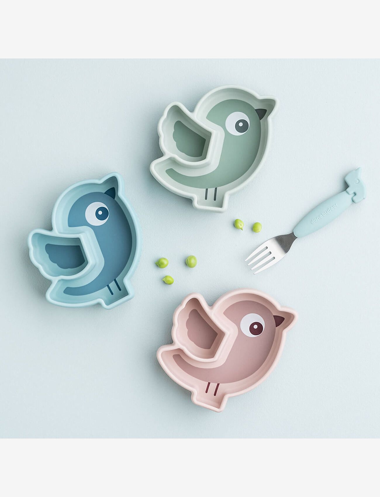 Done by Deer - Silicone Stick&Stay snack plate Birdee Green - dinner sets - green - 5