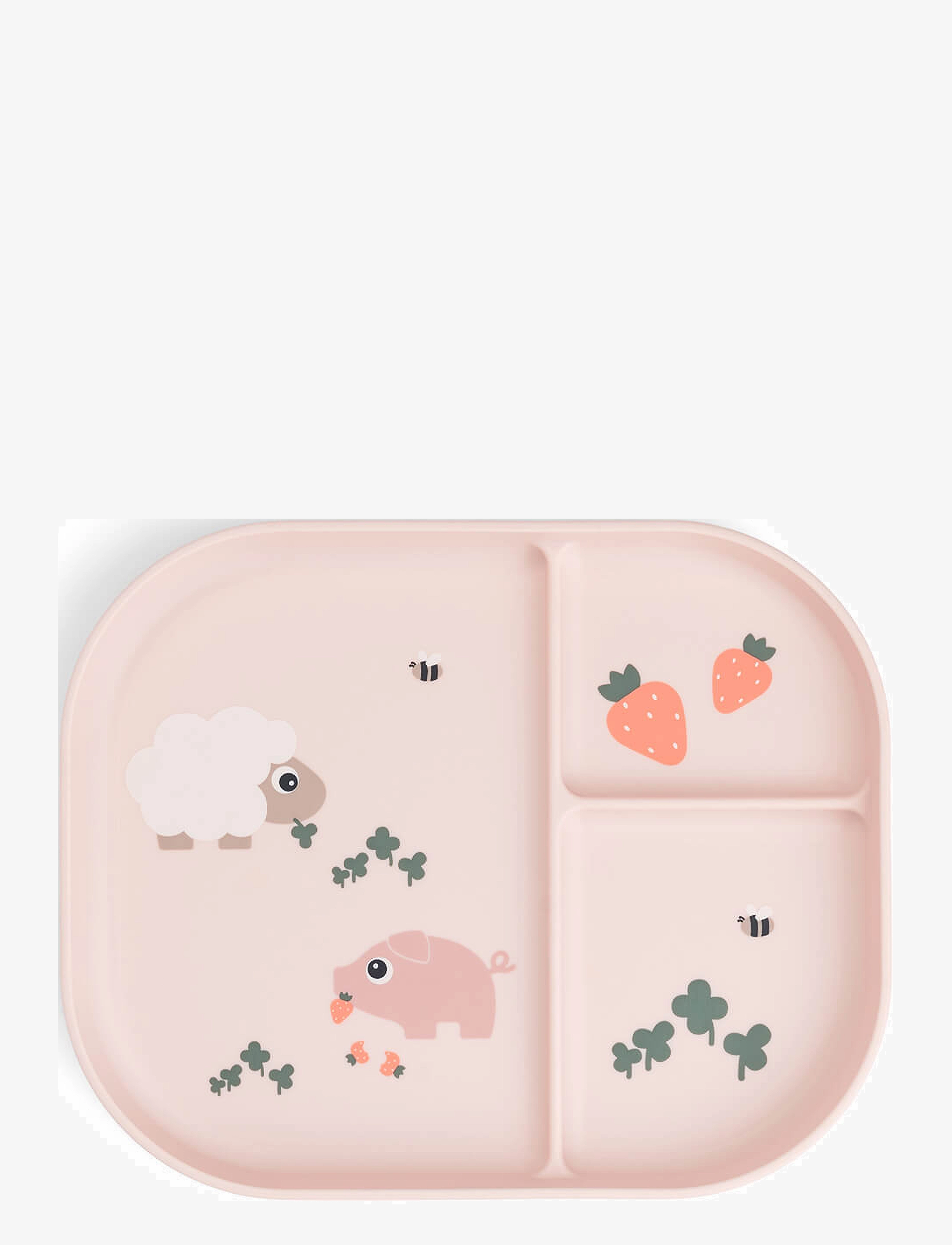 Done by Deer Foodie Compartment Plate Tiny Farm Powder, 22X 18X H 2 cm, Home, Rosa - Meal Time, Kinder