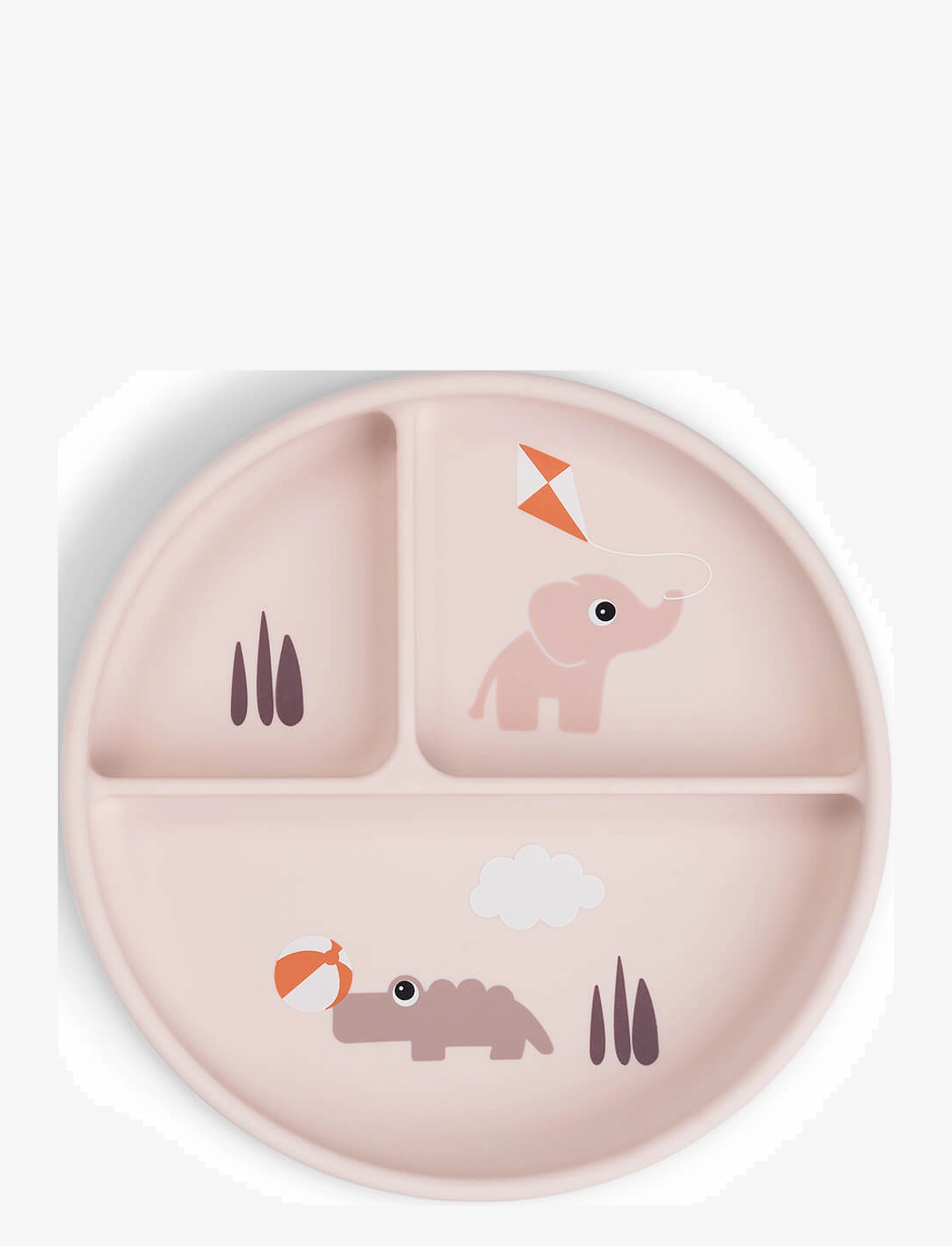 Done by Deer Stick&Stay Compartment Plate Playground Powder, Ø18X H 3 cm, Plates & Bowls, Rosa - Plates, Kinder