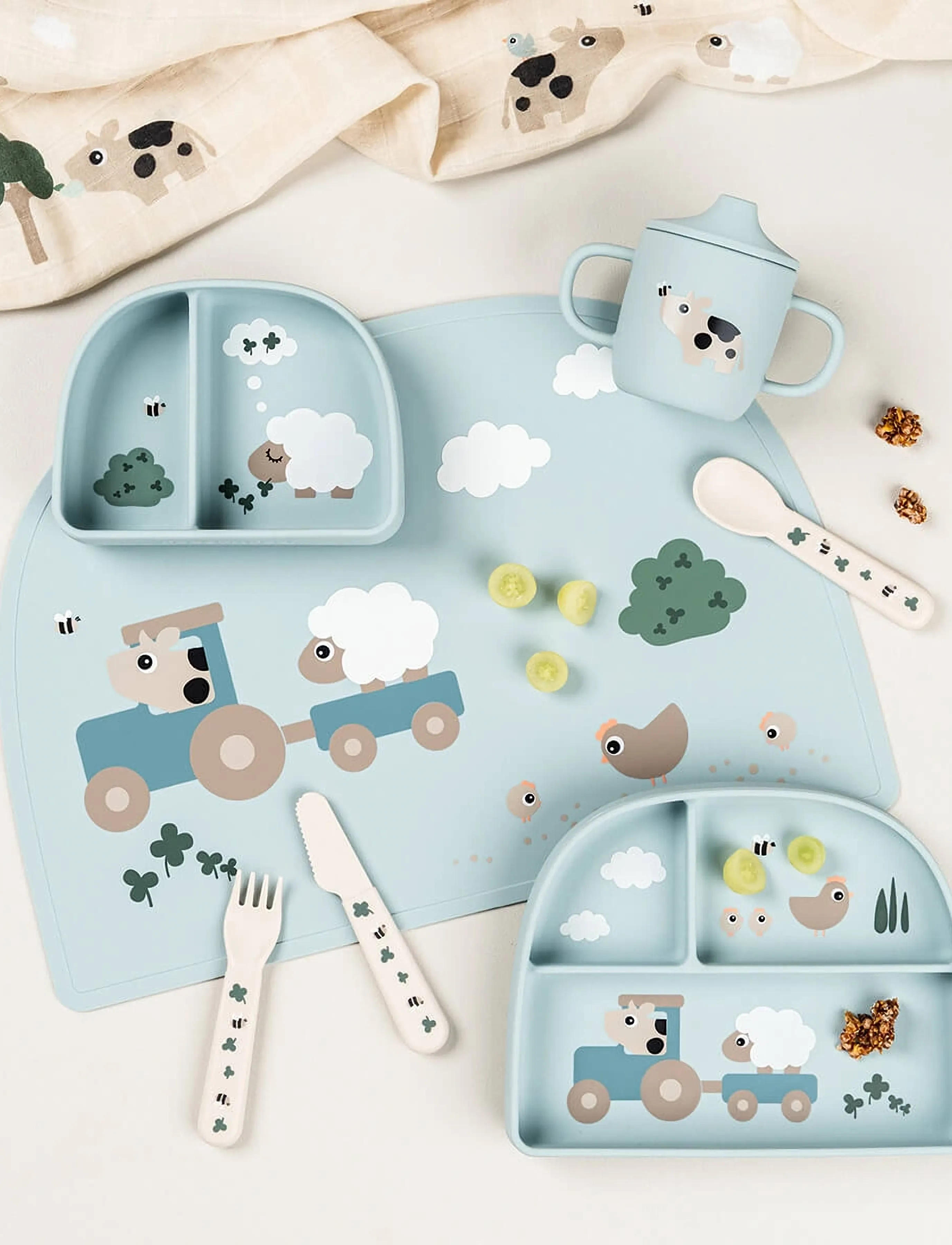 Done by Deer - Stick&Stay compartment plate Tiny farm Blue - teller - blue - 3