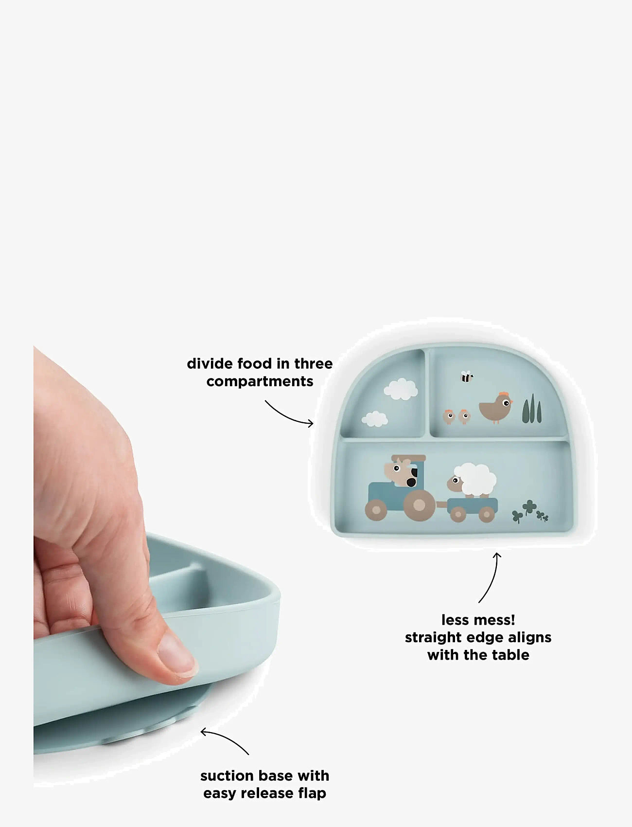 Done by Deer - Stick&Stay compartment plate Tiny farm Blue - tallerkner - blue - 2