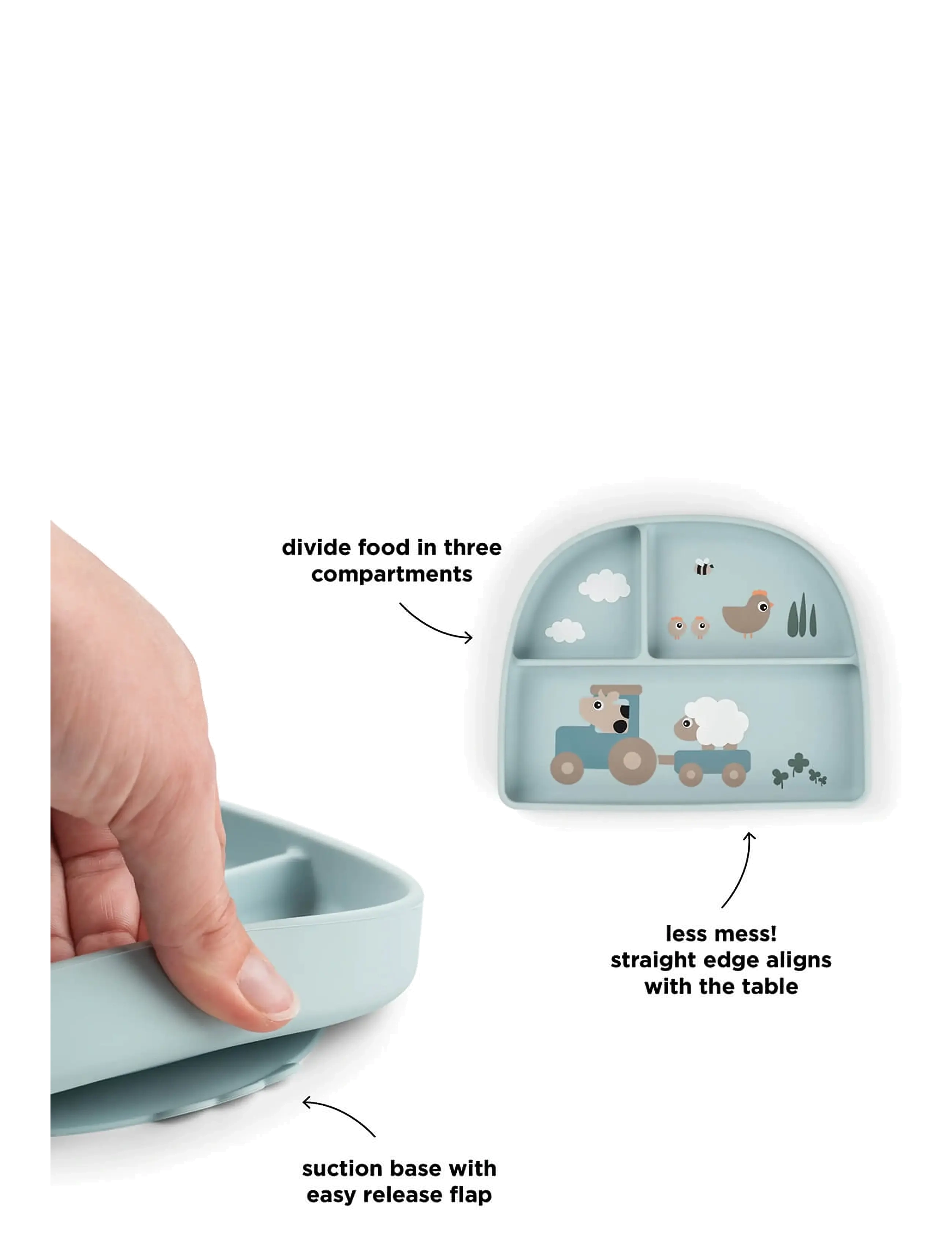 Done by Deer - Stick&Stay compartment plate Tiny farm Blue - teller - blue - 2