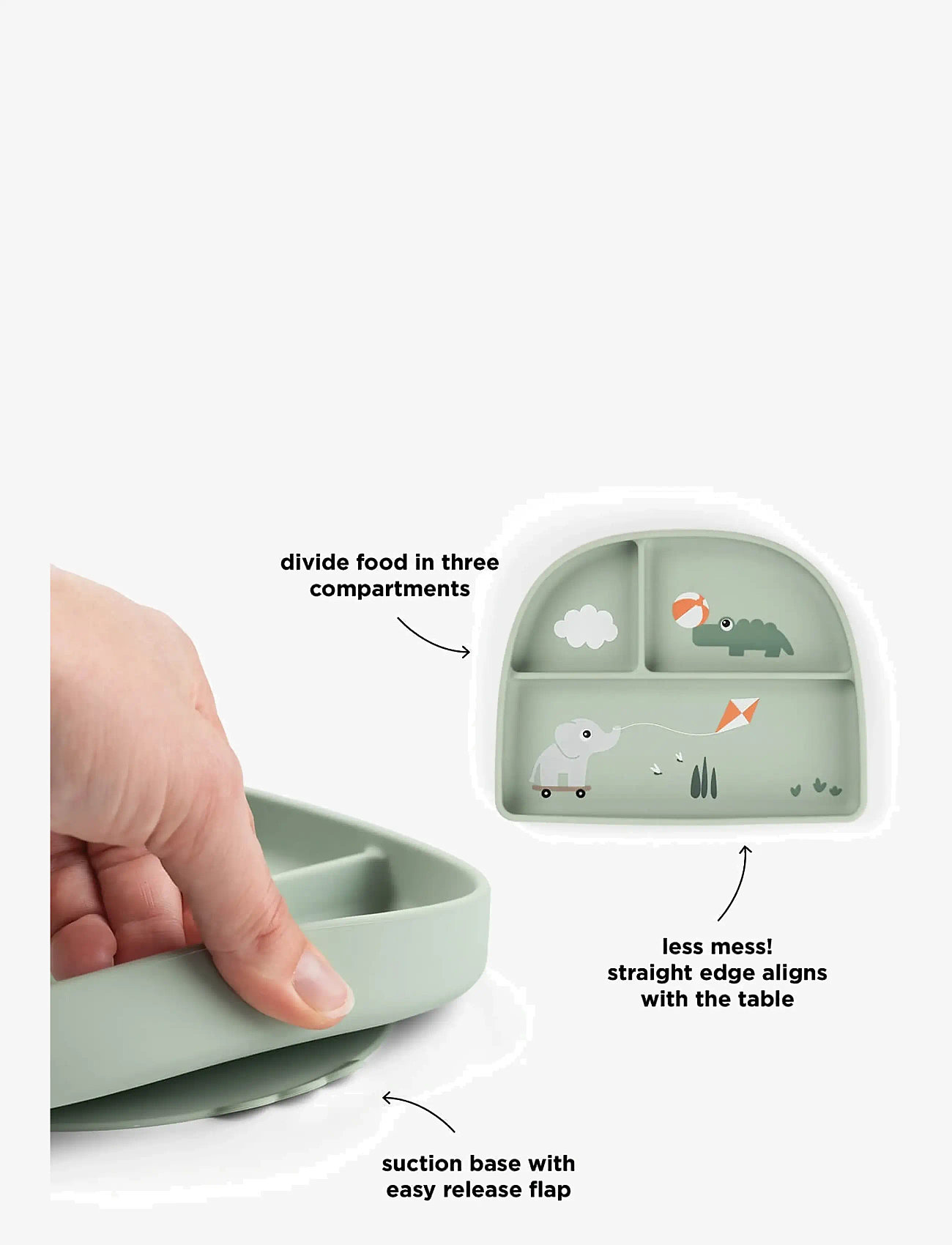Done by Deer - Stick&Stay compartment plate Playground Green - taldrikud - green - 2