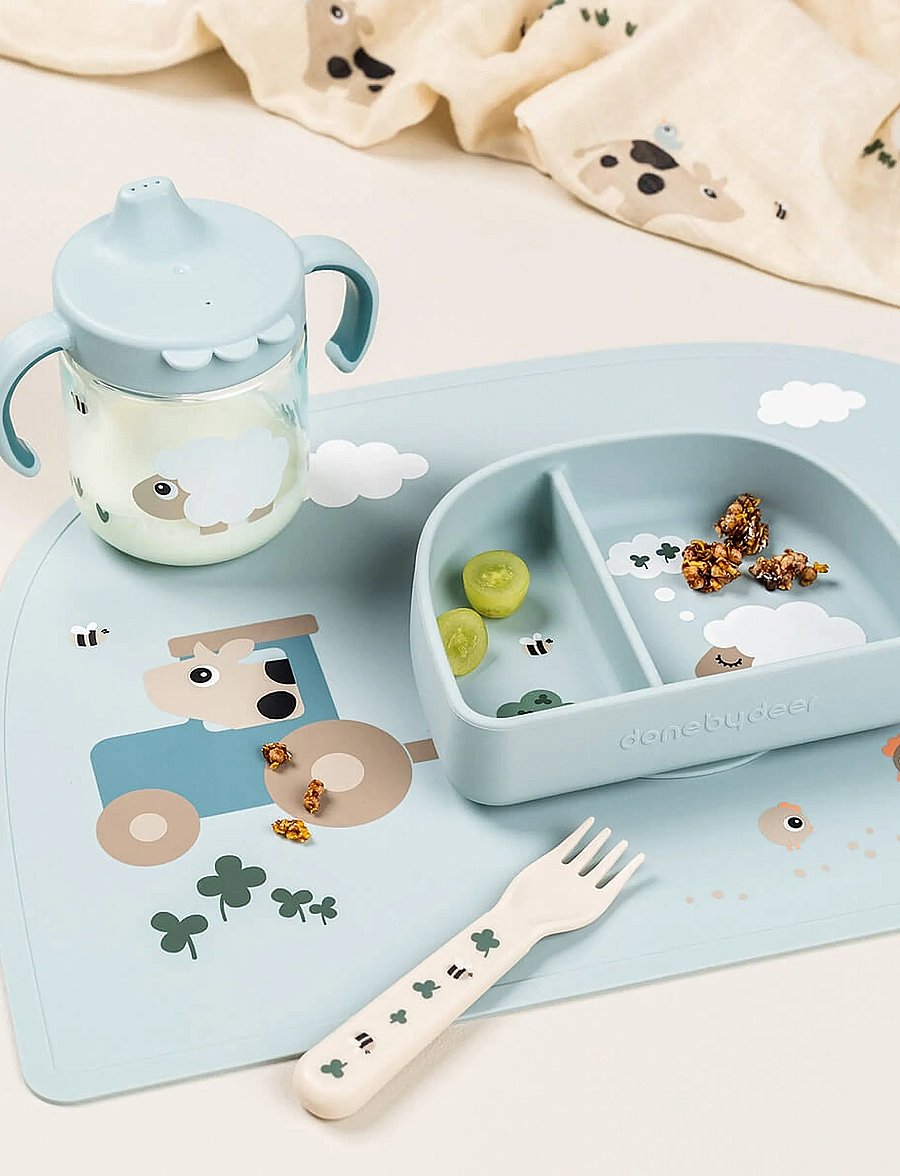 Done by Deer - Stick&Stay compartment bowl Tiny farm Blue - Šķīvji - blue - 0