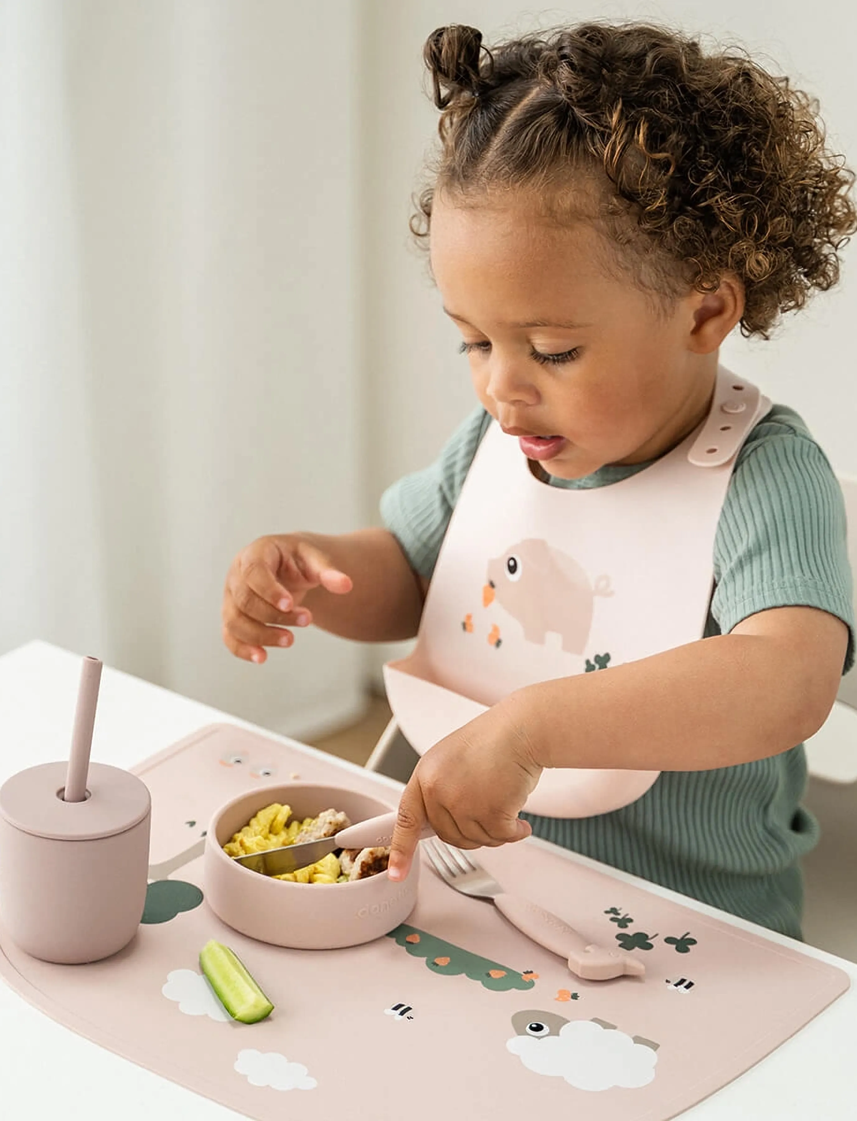 Done by Deer Silicone Bowl Set 2 Pcs Pigee Powder, Ø10X H 3.5 cm ANDØ8.5X 3 cm, Plates & Bowls, Rosa - Kinder