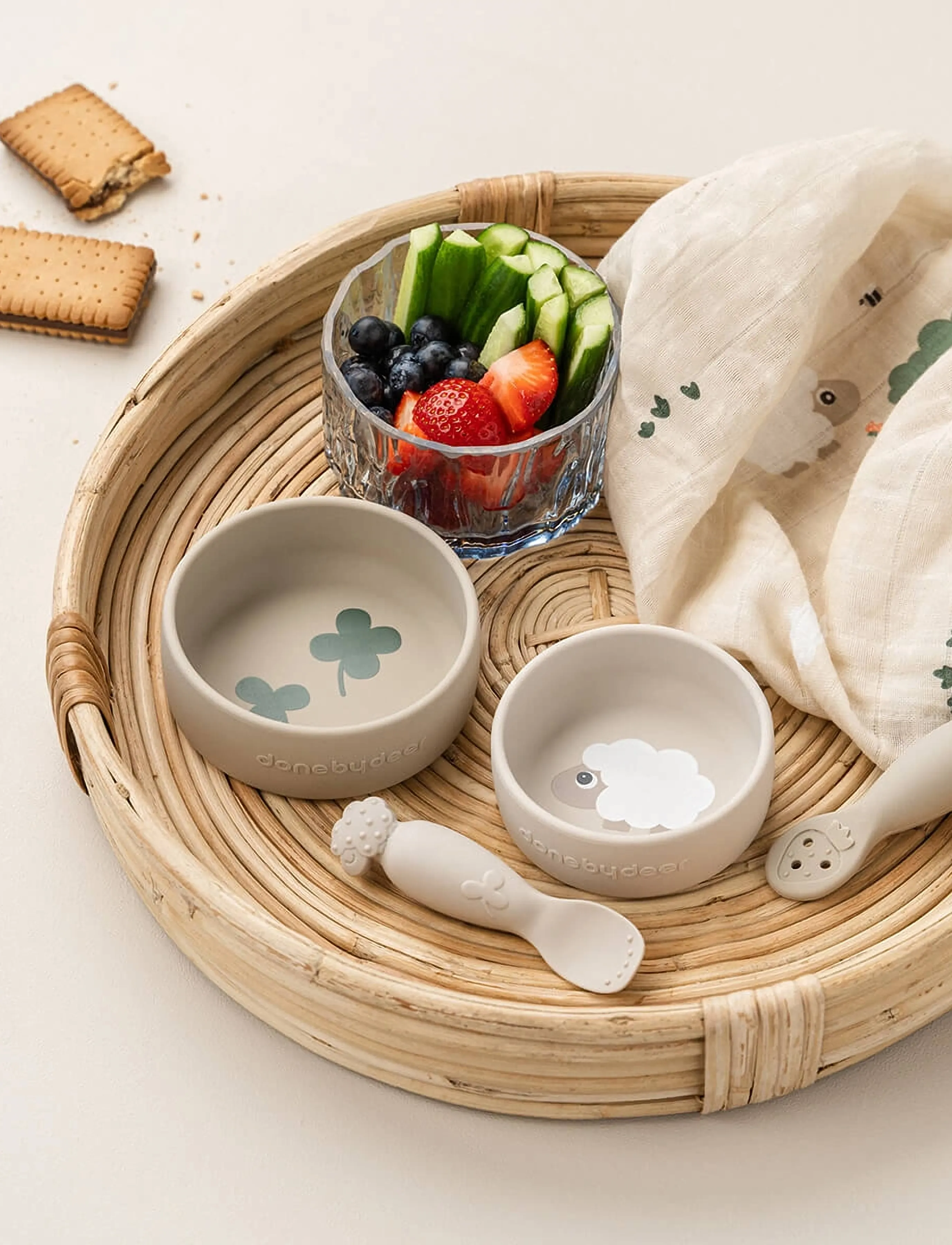 Done by Deer - Silicone bowl set 2 pcs Sheepy Sand - tallrikar & skålar - sand - 3