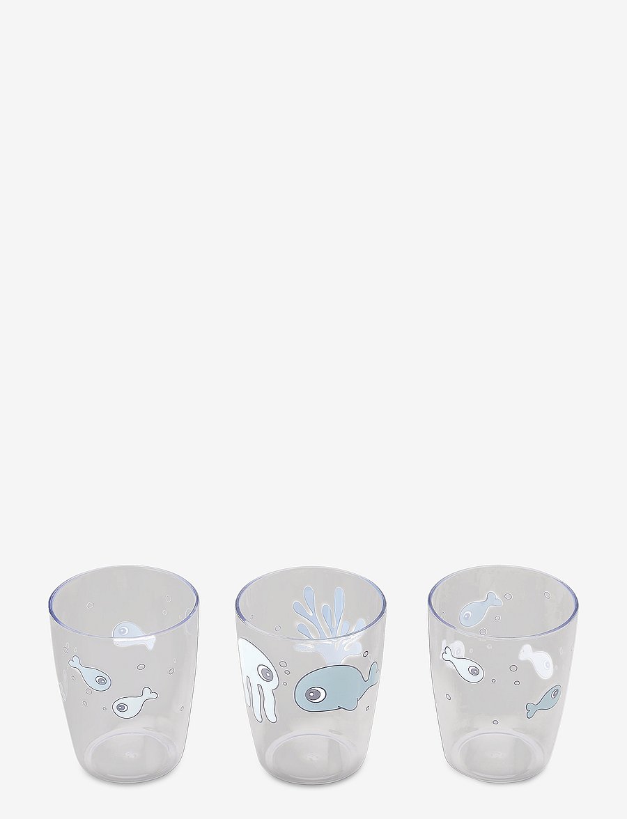 Done by Deer - Yummy mini glass 3 pcs Sea friends Blue - essgeschirr - blue - 0
