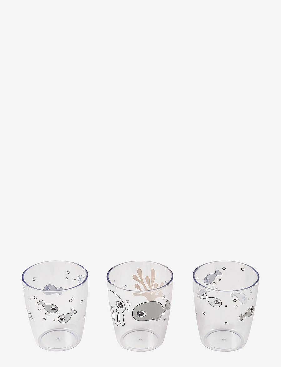 Done by Deer - Yummy mini glass 3 pcs Sea friends Mustard/Grey - vaisselle - mustard/grey - 0
